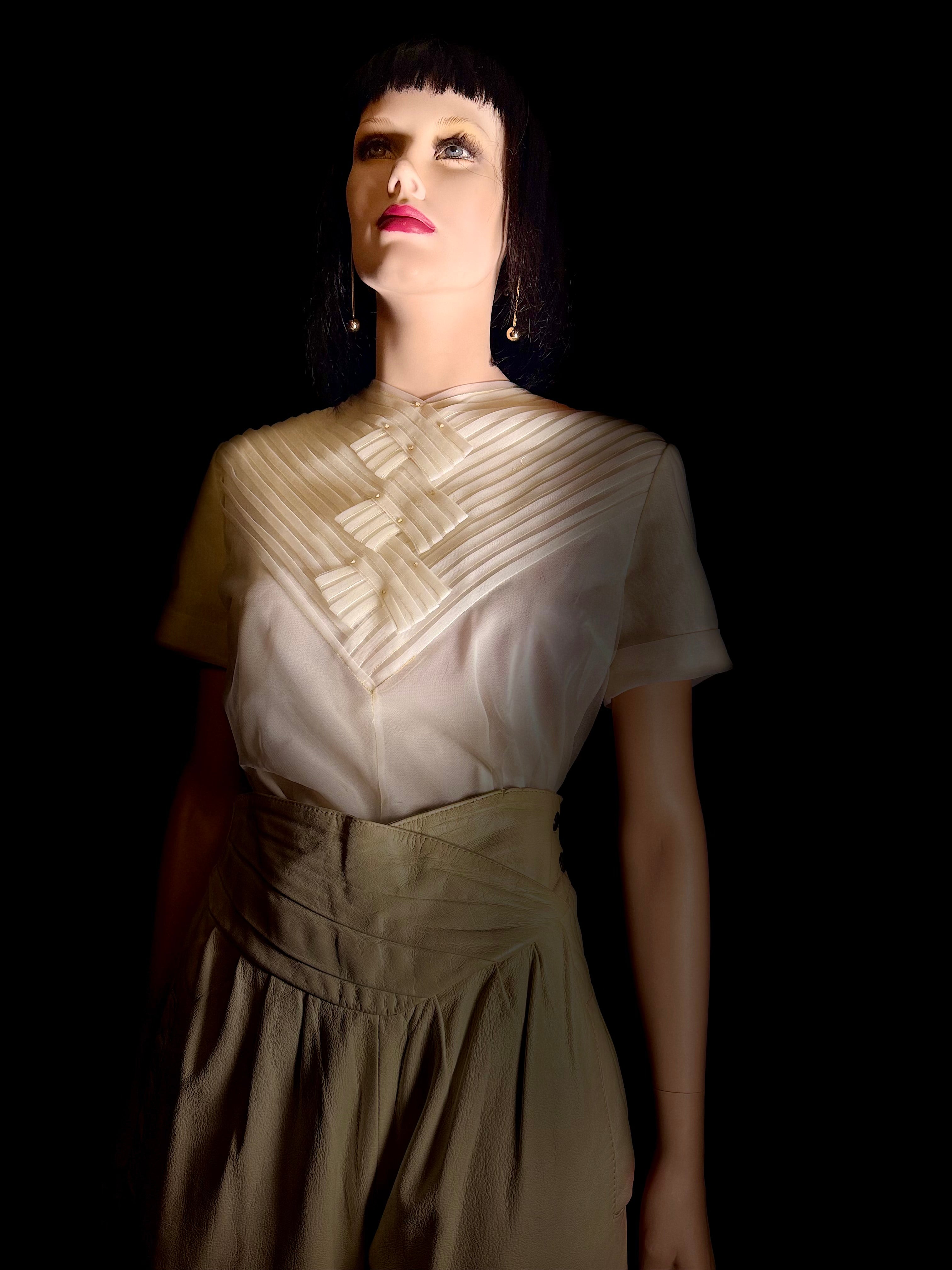 1950s Ivory Pleated Panel Blouse - Immaculate Condition