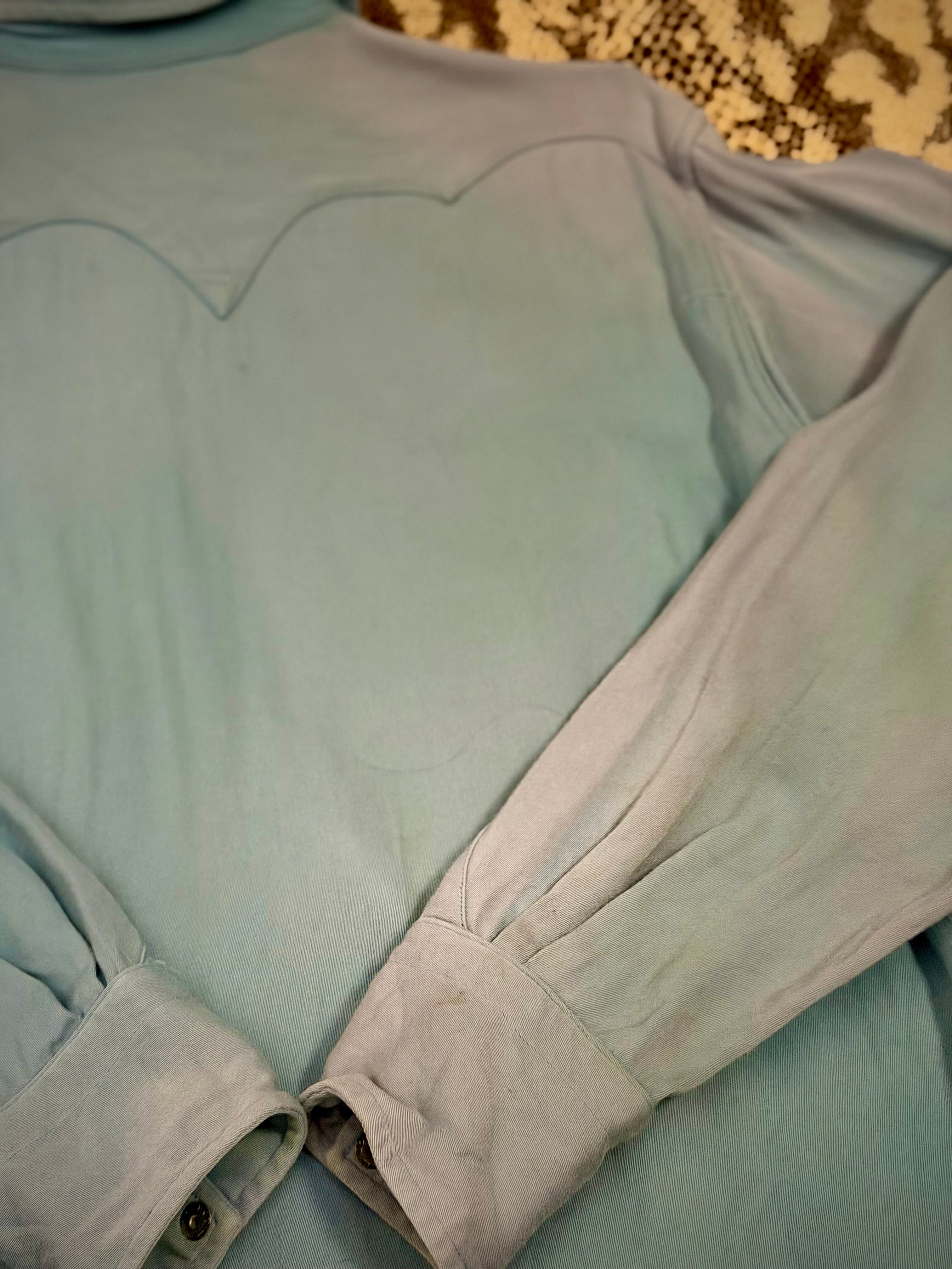 Vintage 1960s Porter of Arizona Western Shirt with Blue Cabochon Snaps
