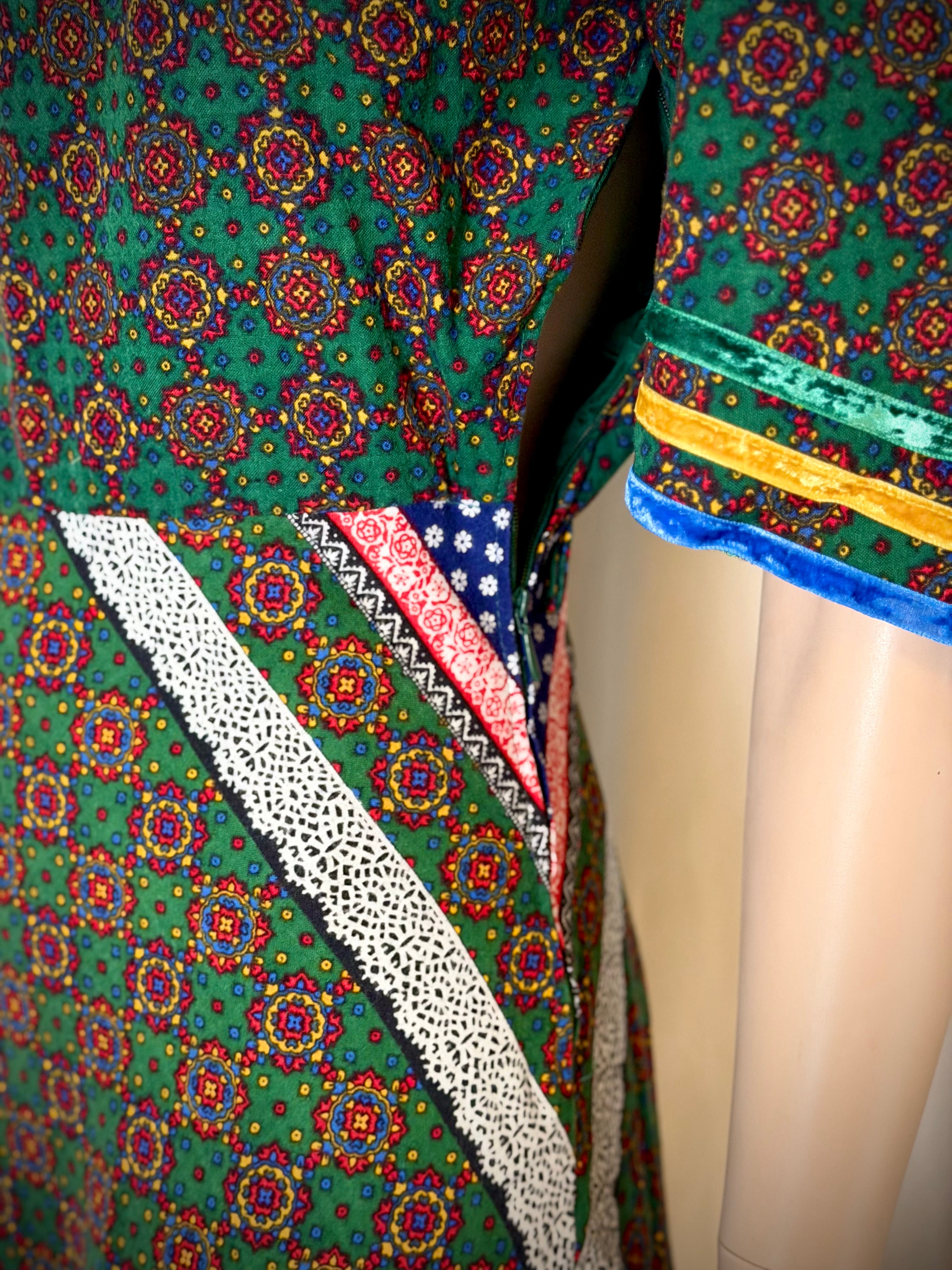 1970s Vera Mont Paris Printed Maxi Dress With Full Skirt