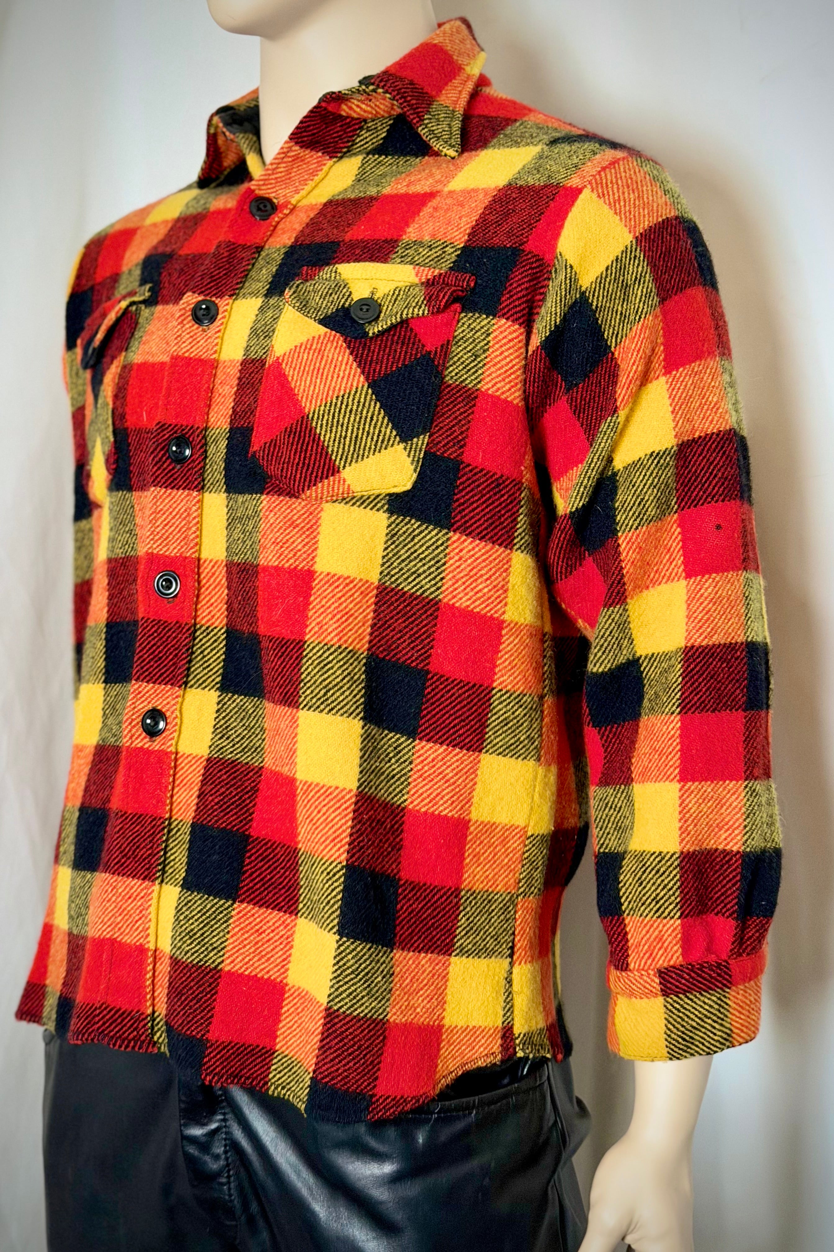 1960s Red and Gold Plaid Wool Shirt | Heavy Flannel