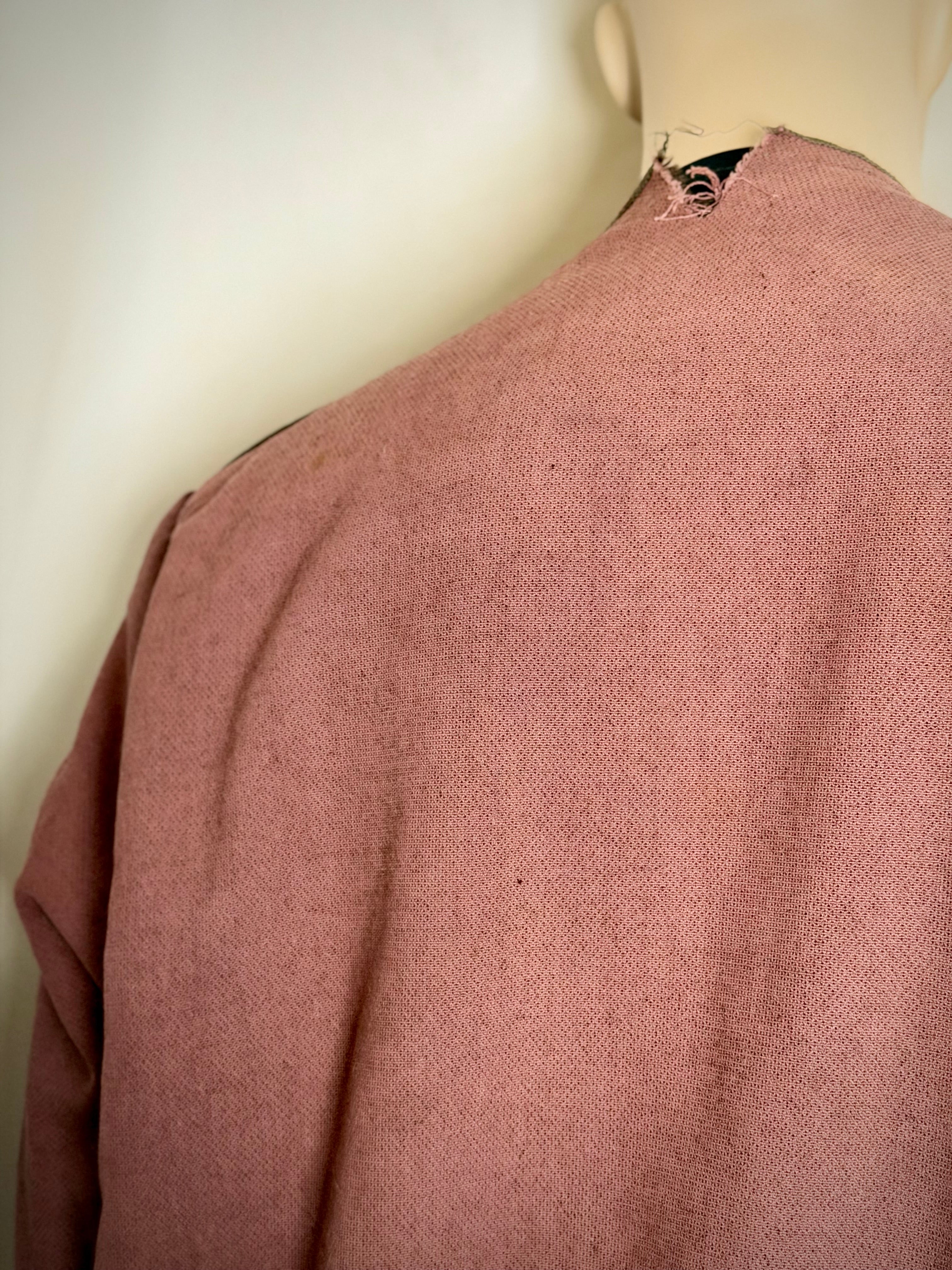 1960s Shearling Lined
Collarless Workers Coat - Olive Herringbone Trim