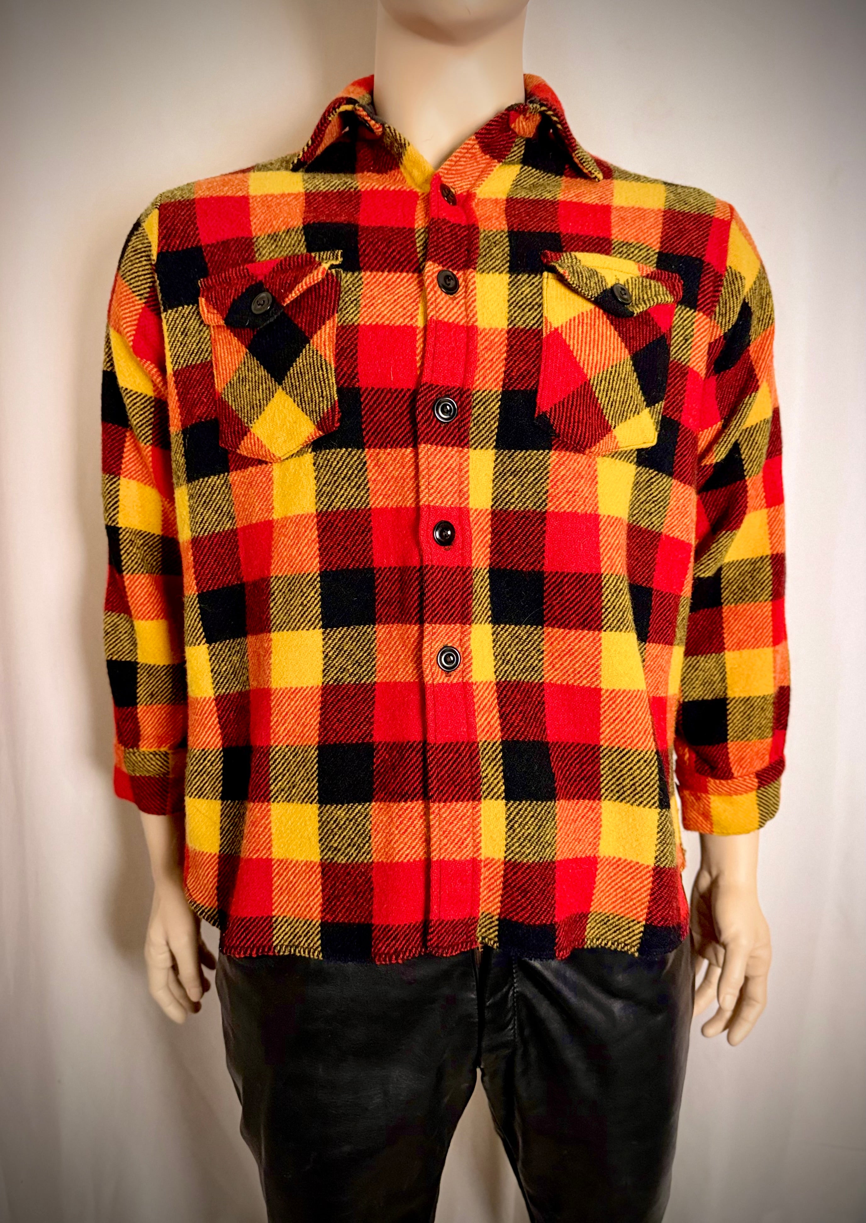 1960s Red and Gold Plaid Wool Shirt | Heavy Flannel