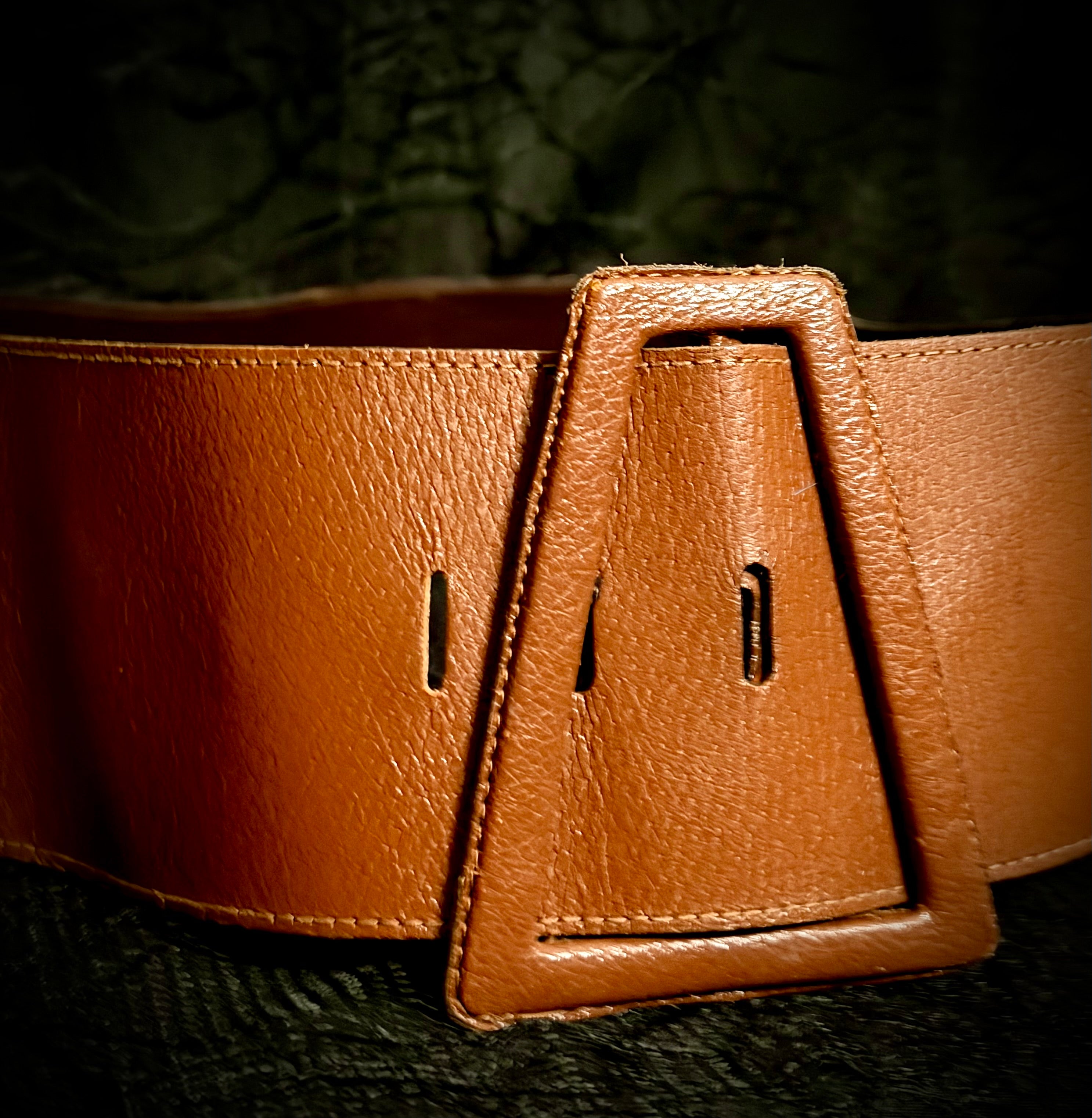 Yves Saint Laurent Wide Waist Belt - Structured Leather, Tan Brown, Late 1980s-Early 1990s