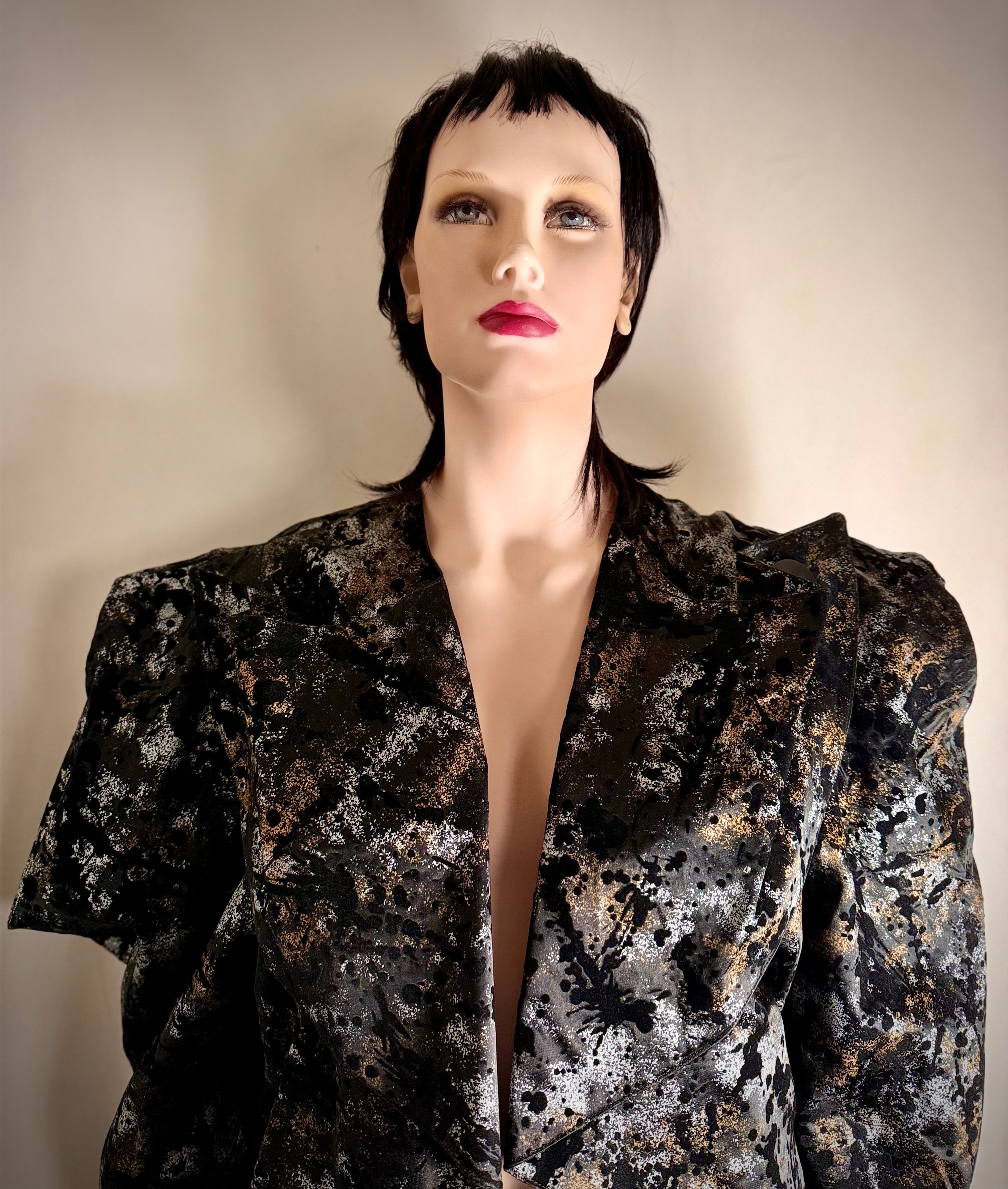 Vintage Asymmetrical Sculpted-Shoulder Metallic Bolero