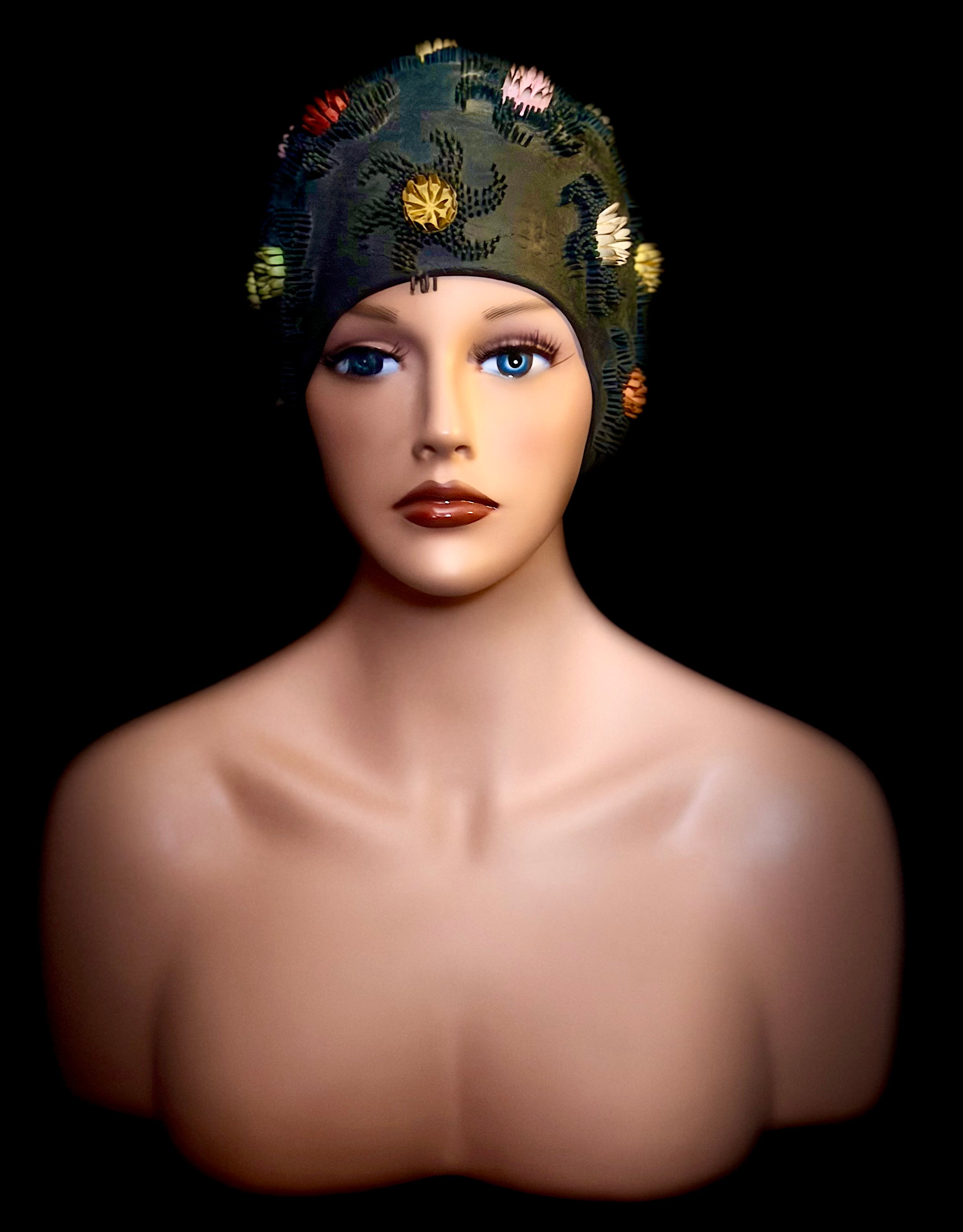 Vintage Floral Rubber Swim Cap | Made in Spain | Mid-Century Sculptural Design