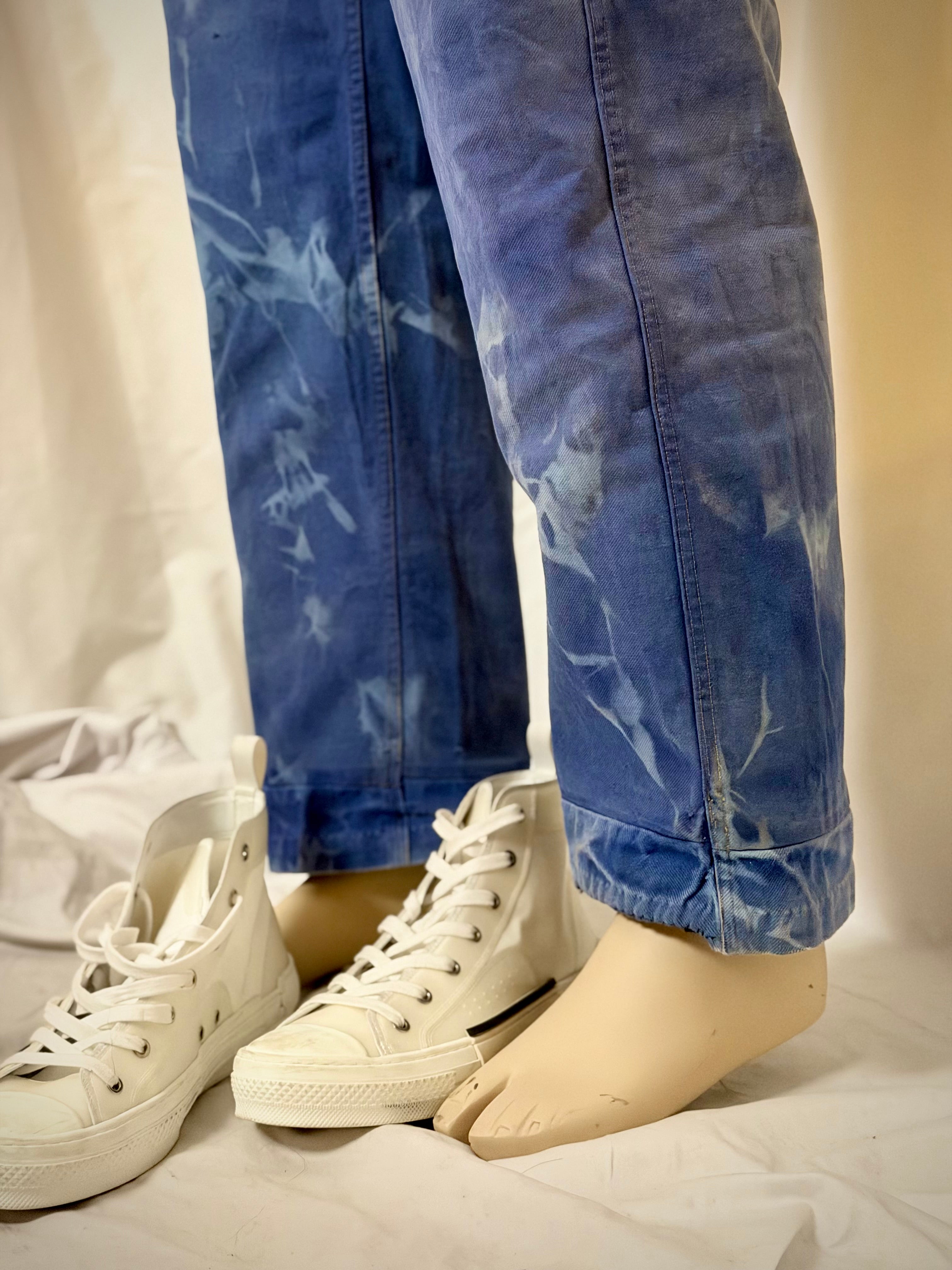1940s French Workwear Trousers - Bleu de Travail Patina, Wide Leg, Rare