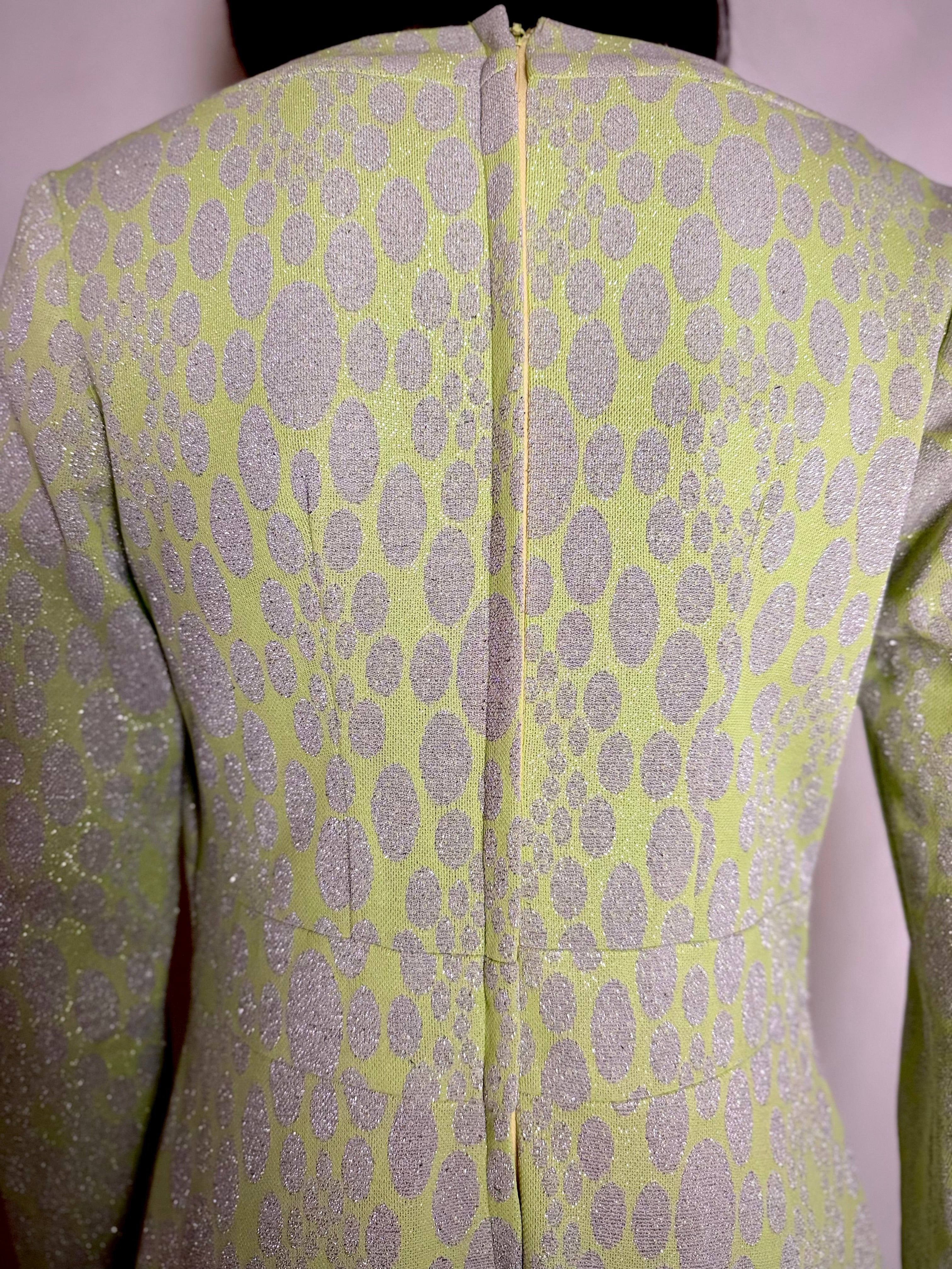 1960s Chartreuse Metallic Jacquard Op-Art Evening Gown (Mint Condition)