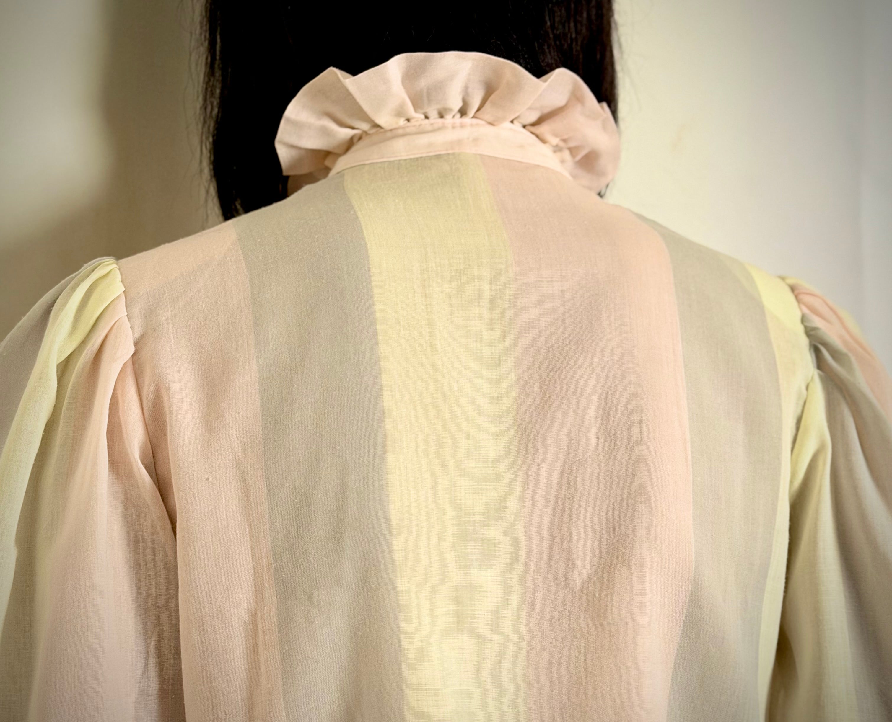 1980s Pastel Stripe Leg of Mutton Cotton Blouse