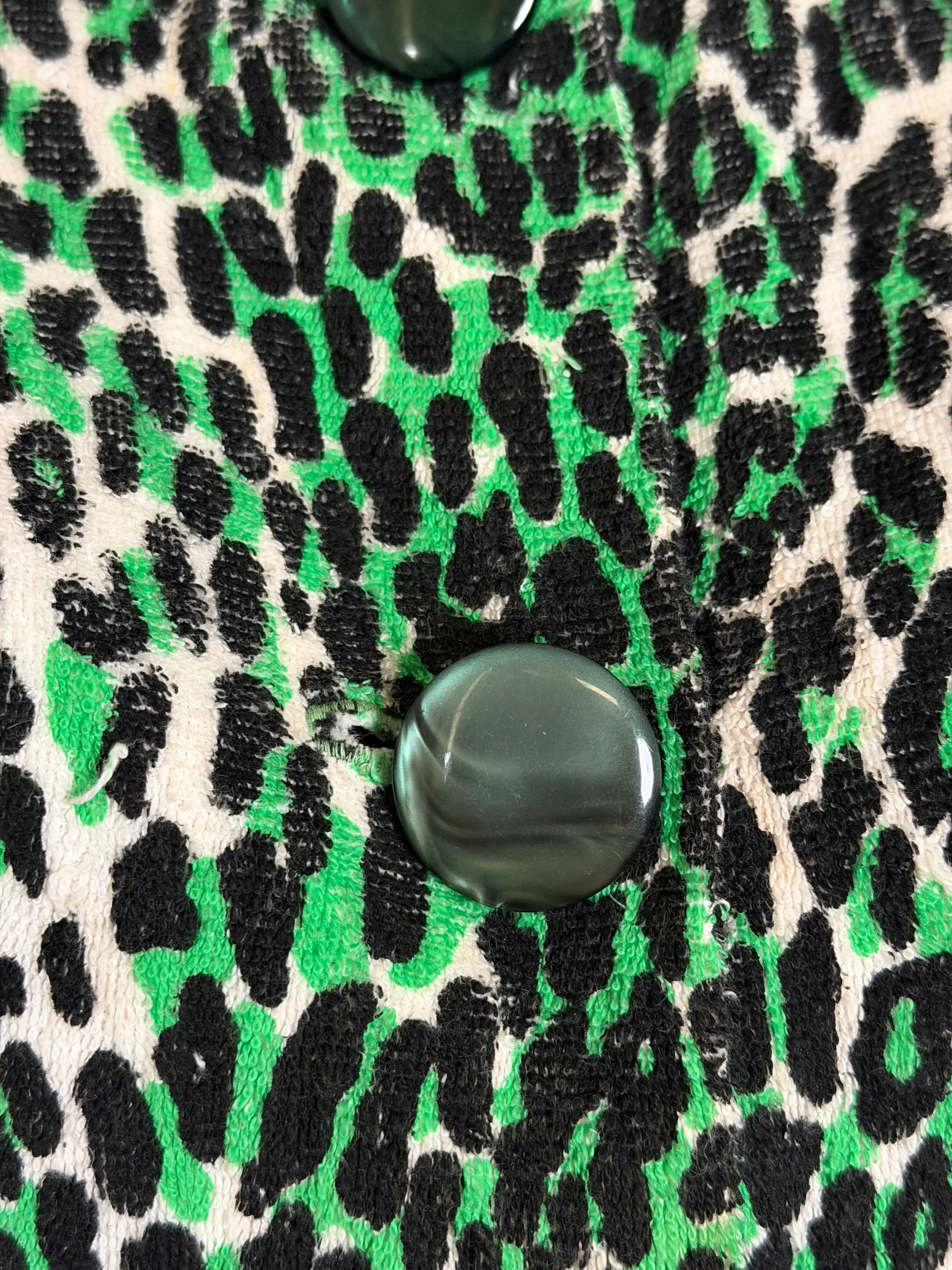 Vintage 1960s Leopard Print Towelling Dress | Unworn | Graphic Green