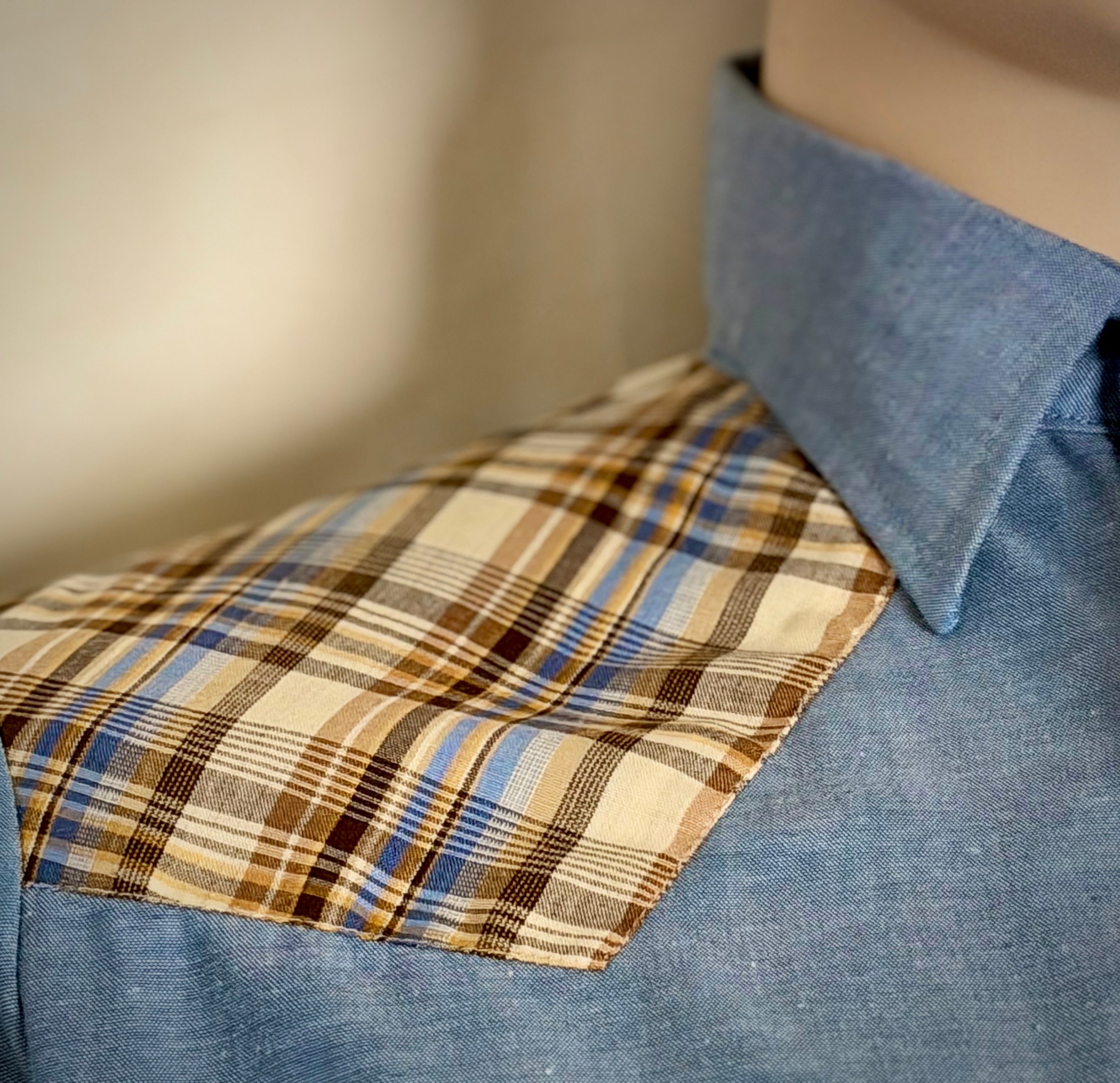 Deadstock 1970s Levi’s Western Chambray Shirt-Plaid Yoke, Large