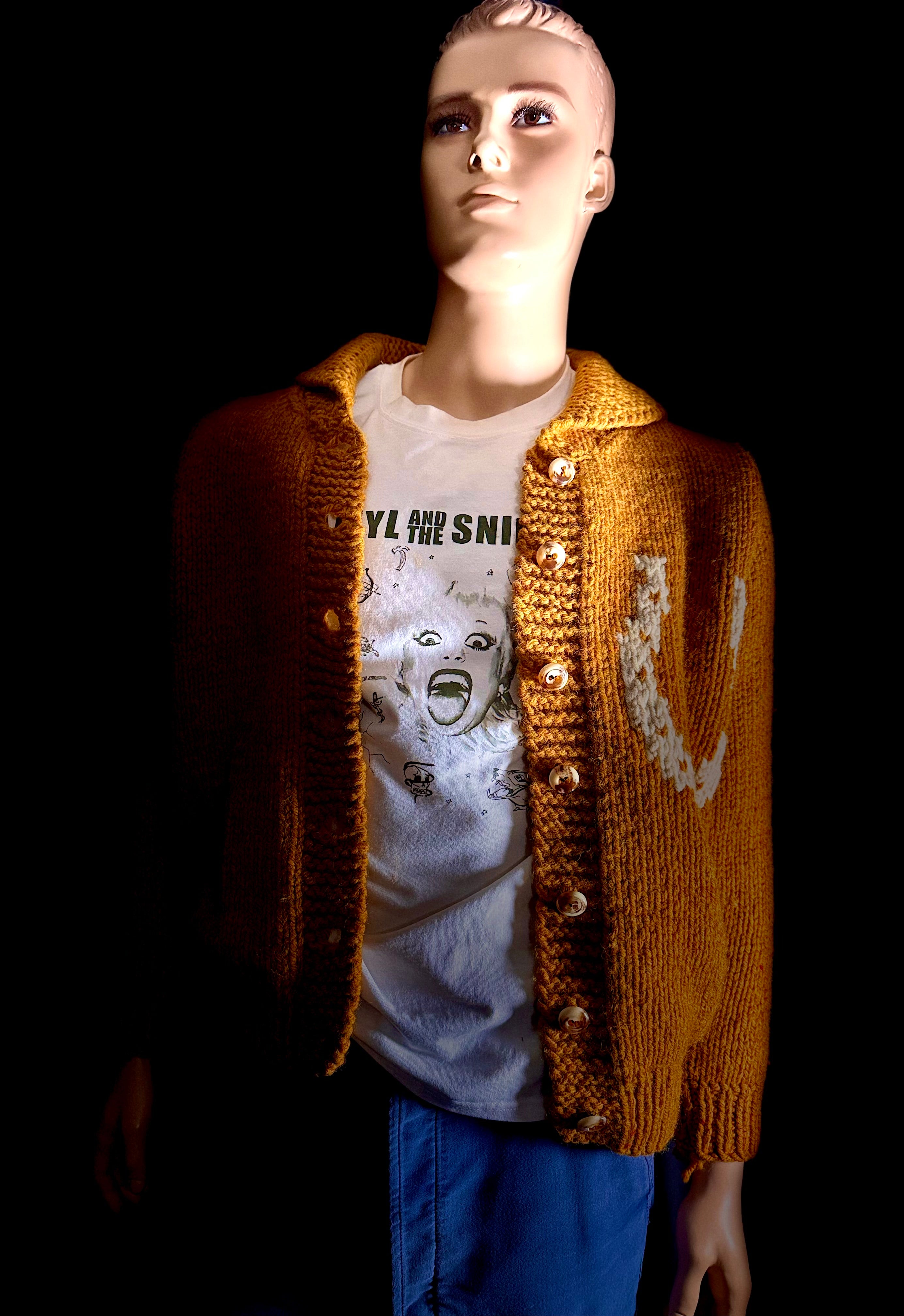 Mid-Century Lined Cowichan Cardigan - Hand-Knit Horse and Rider Motif