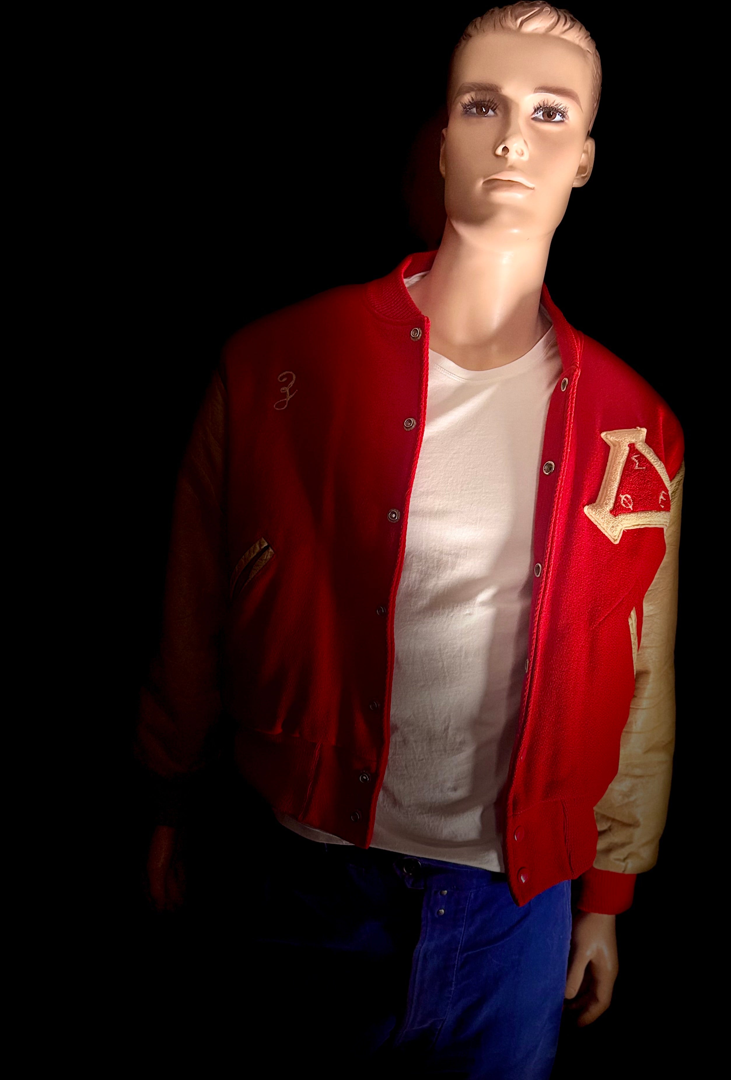 1950s–60s Red Varsity Jacket with Leather Sleeves
