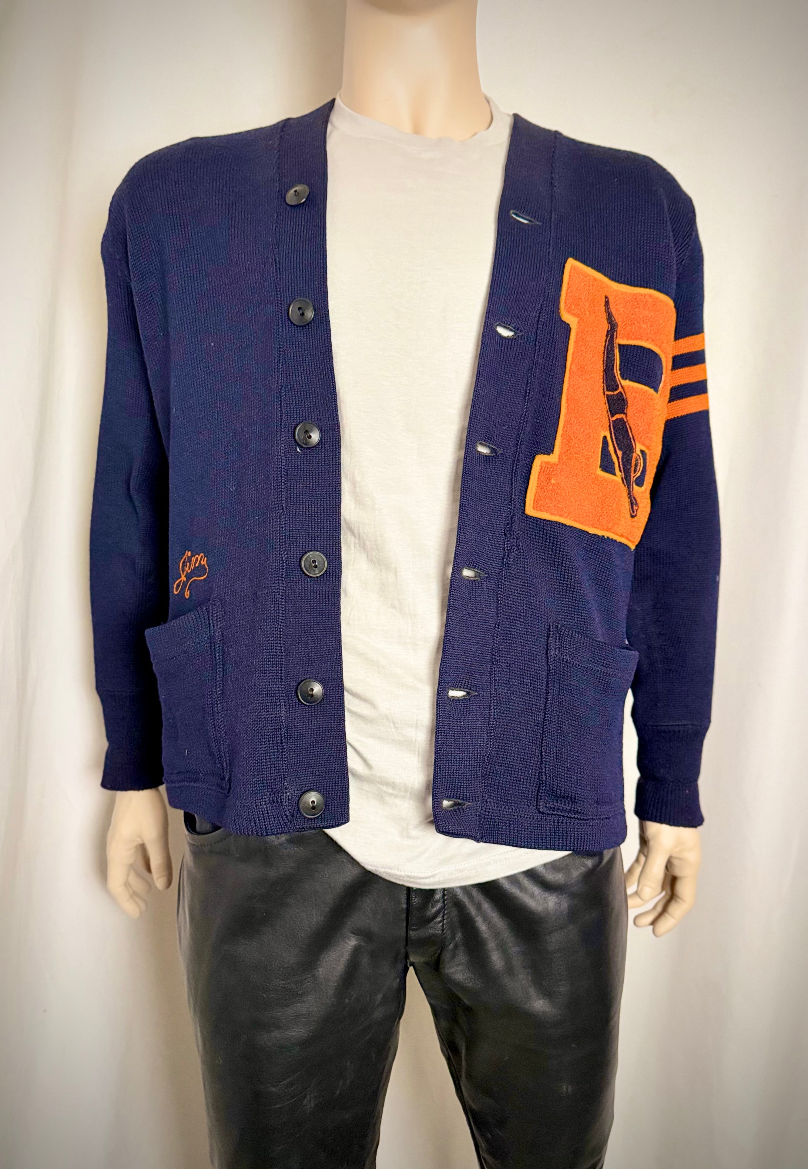 1940s–50s Varsity Knit Cardigan with Chenille Letter Patch