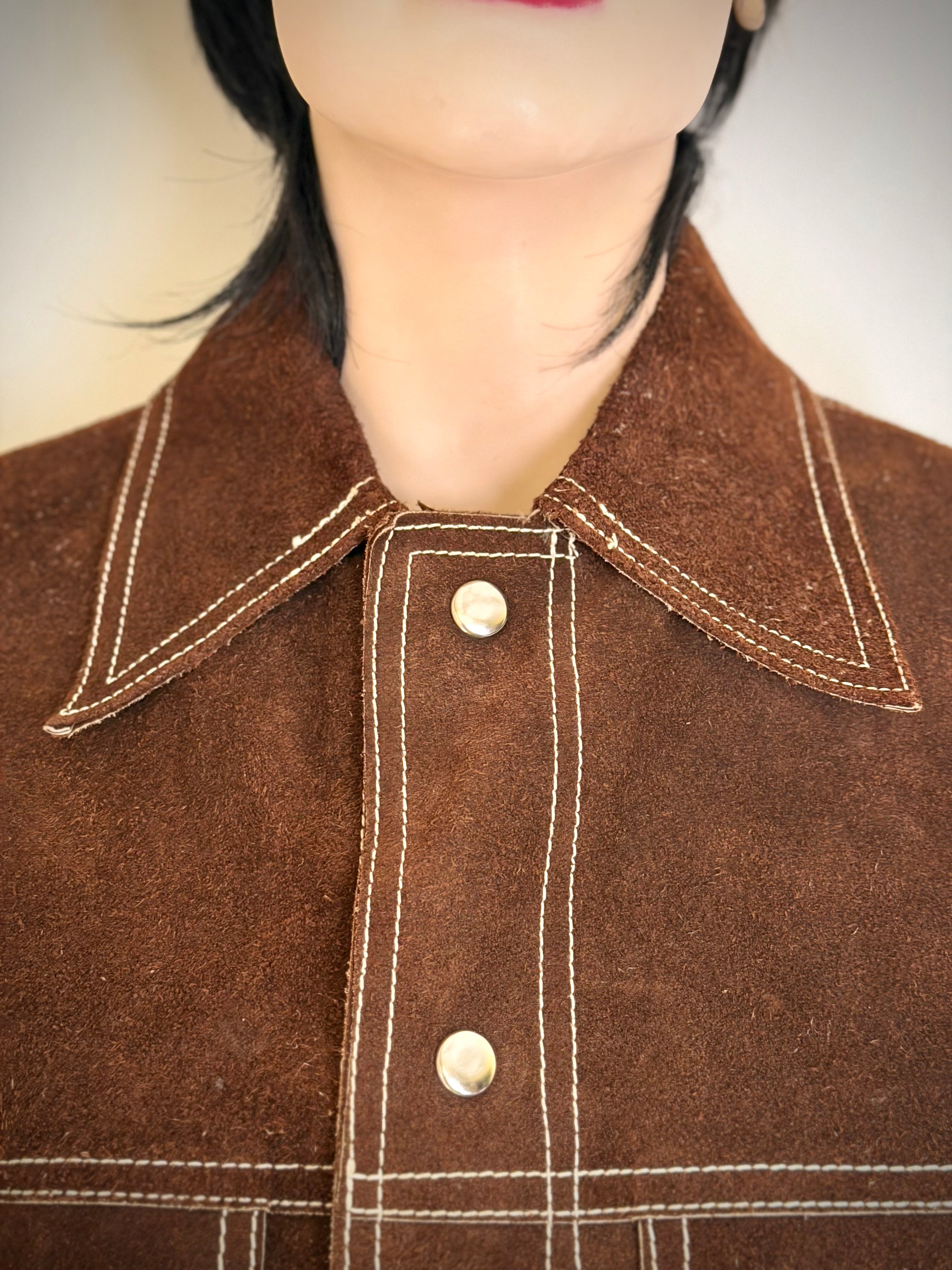 Exceptional Vintage 70s Mexican Suede Western Jacket with Scenic Bird Lining