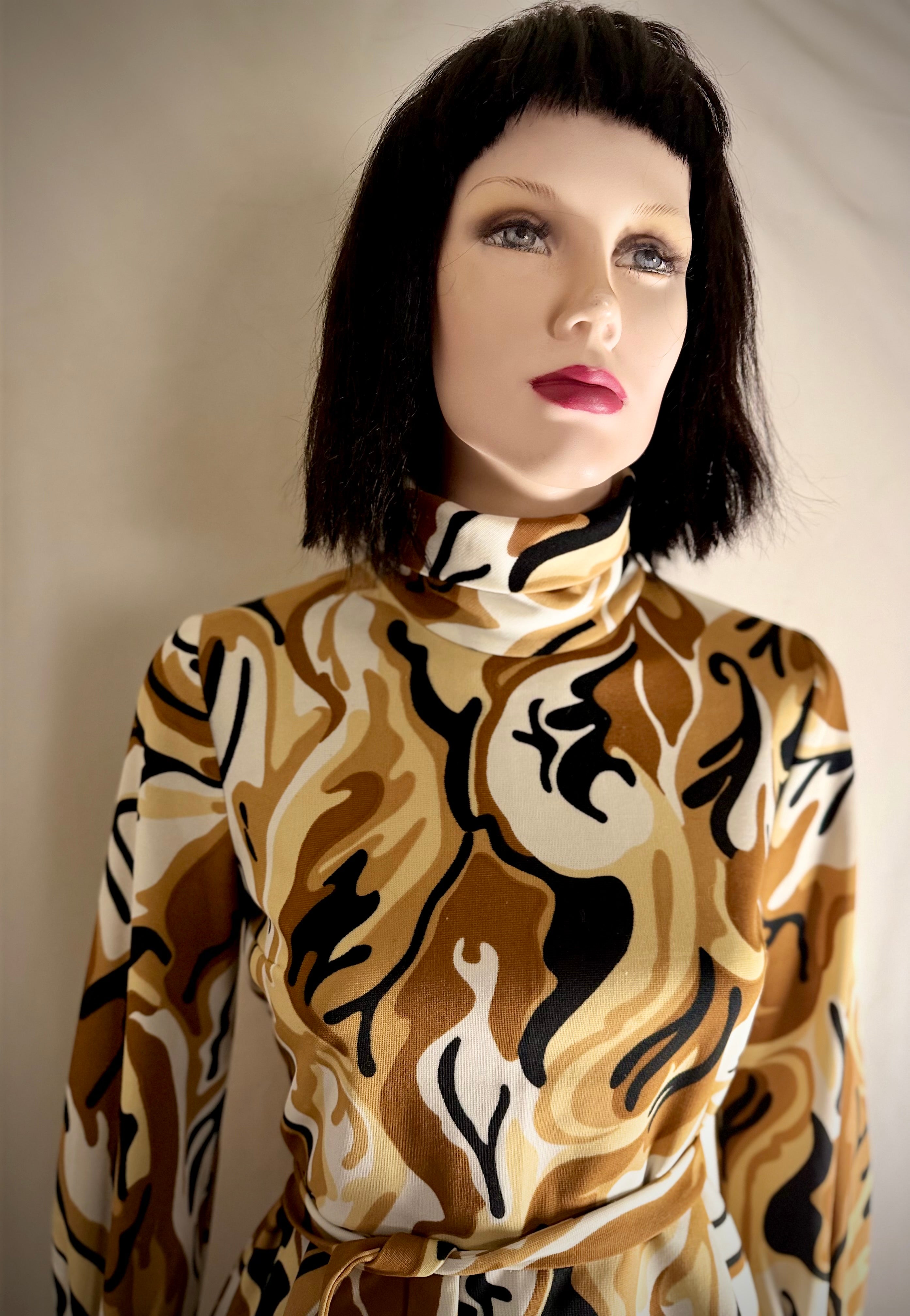 1970s Abstract Camouflage Peplum Top