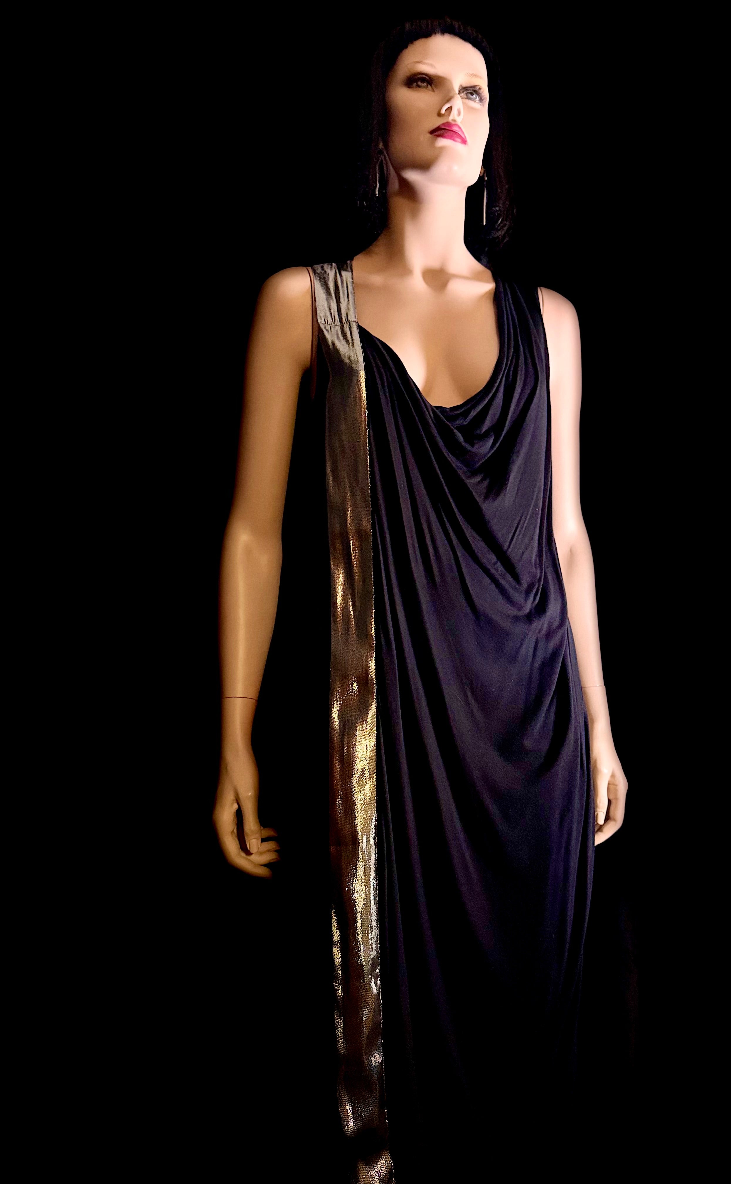 Lanvin Draped Jersey Dress with Metallic Panel