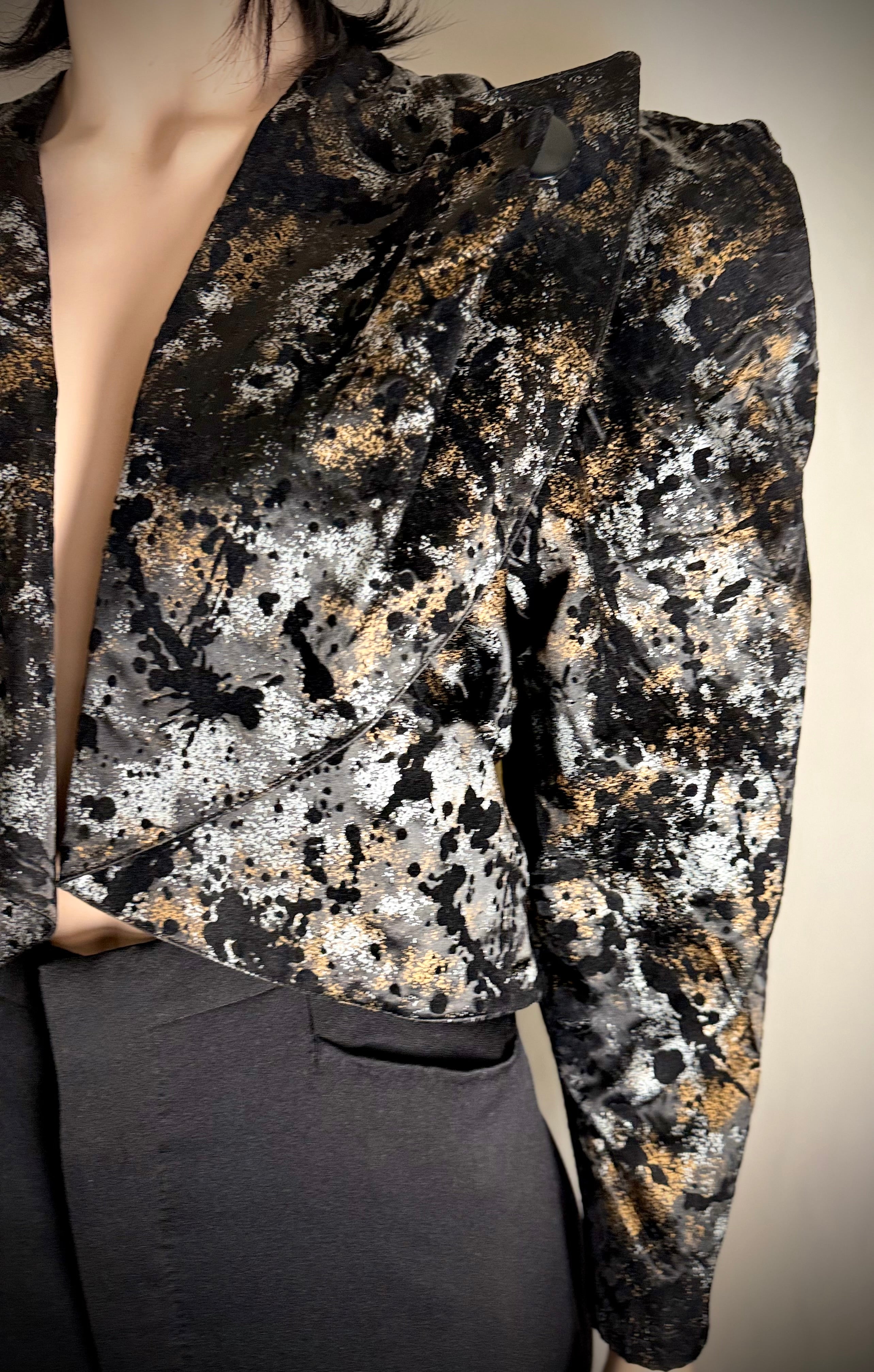 Vintage Asymmetrical Sculpted-Shoulder Metallic Bolero