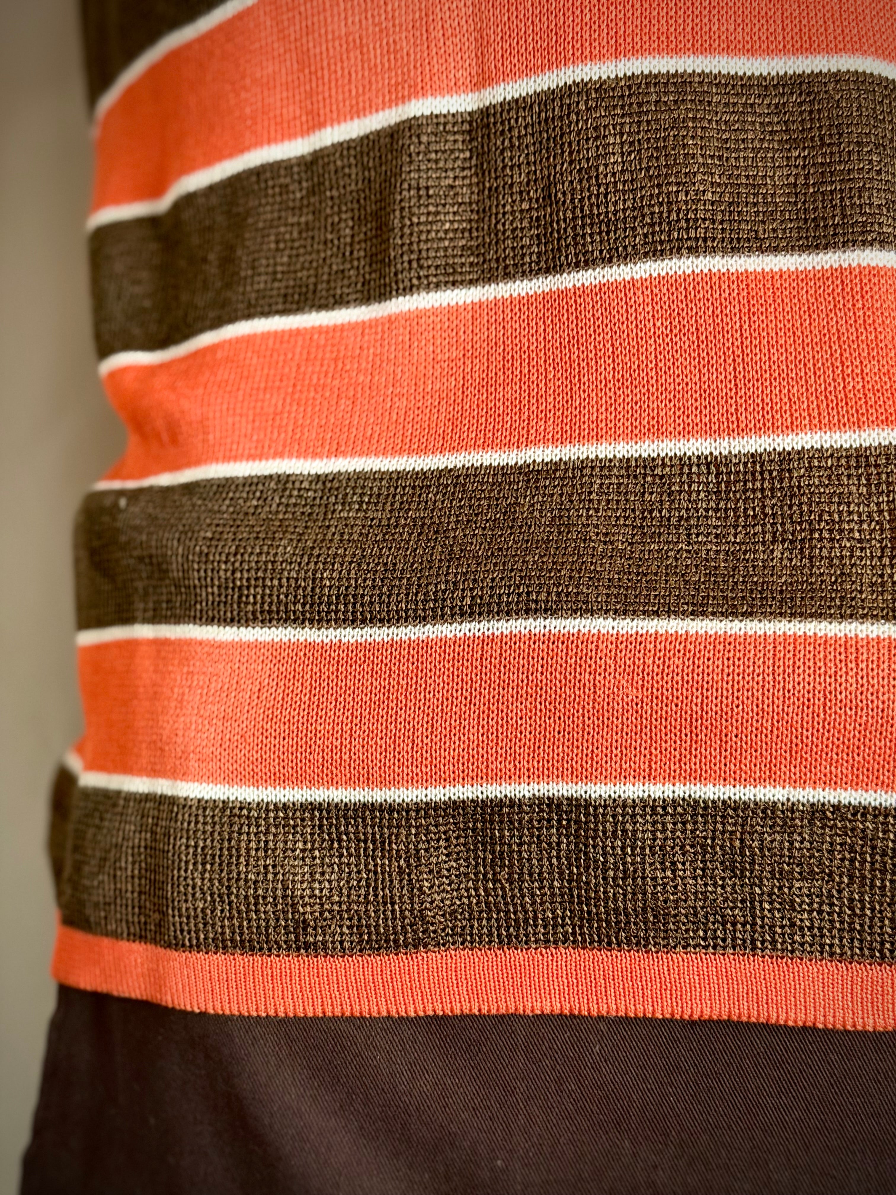 Vintage Back-Zip Striped Fine Knit Top