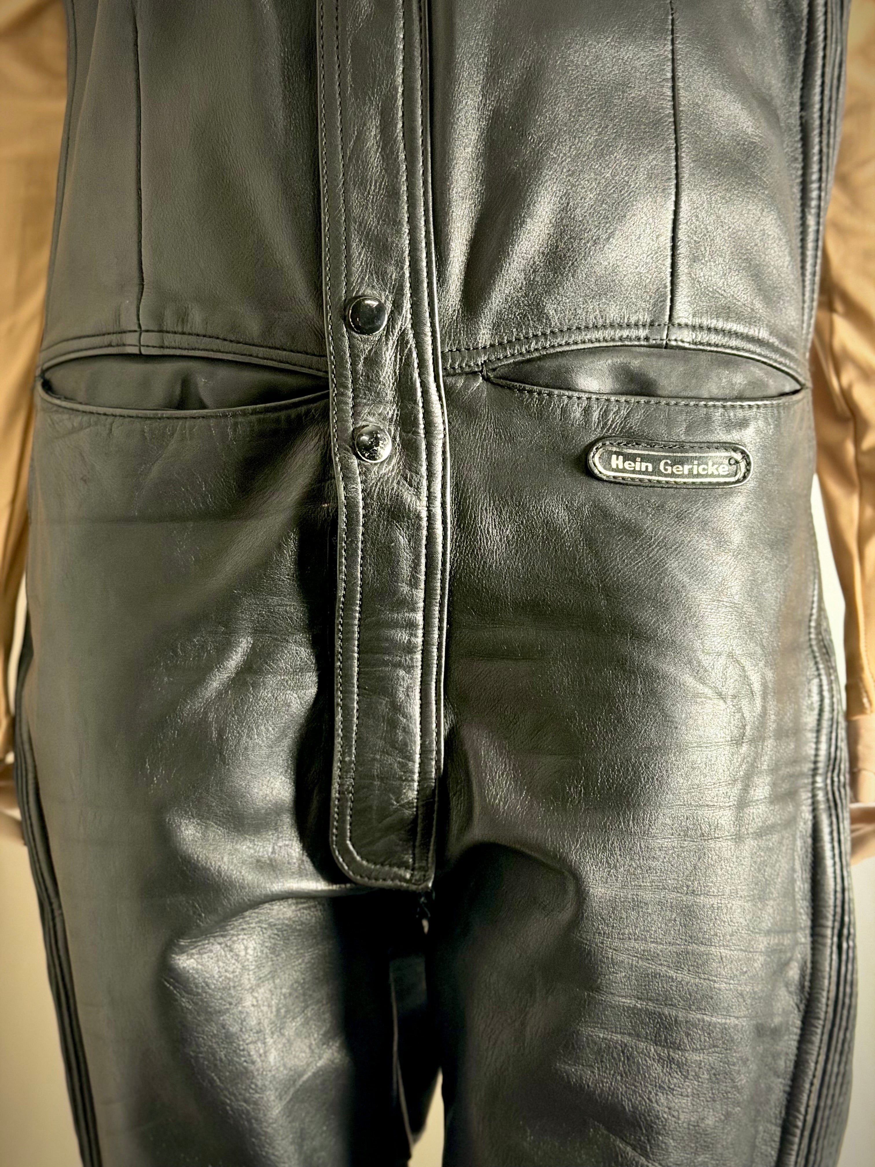 Hein Gericke Black Leather Motorcycle Overalls