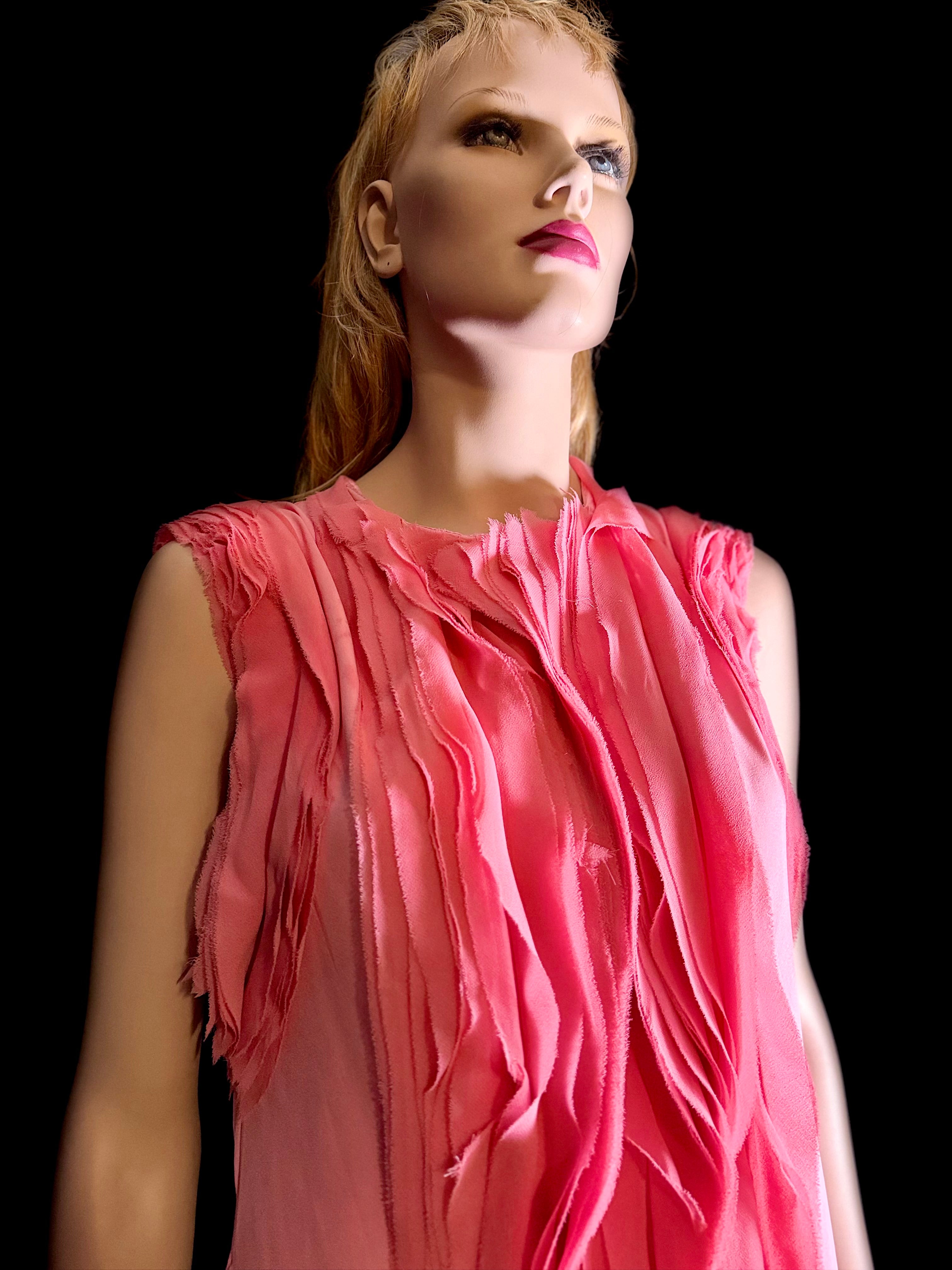 Late 80s / Early 90s Textured Pink Sleeveless Dress - Sculptural Surface Detail