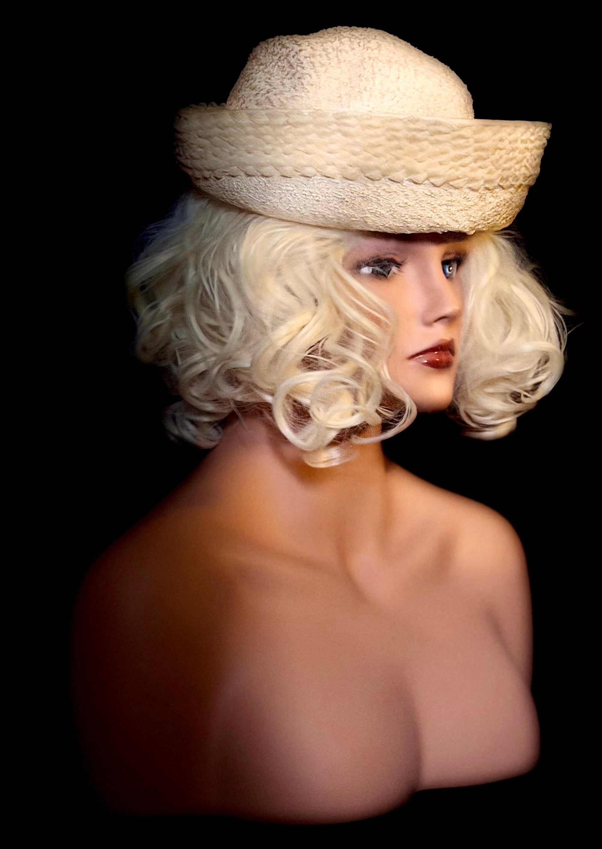 Ivory Halo Hat - 1950s Structured Straw & Chenille