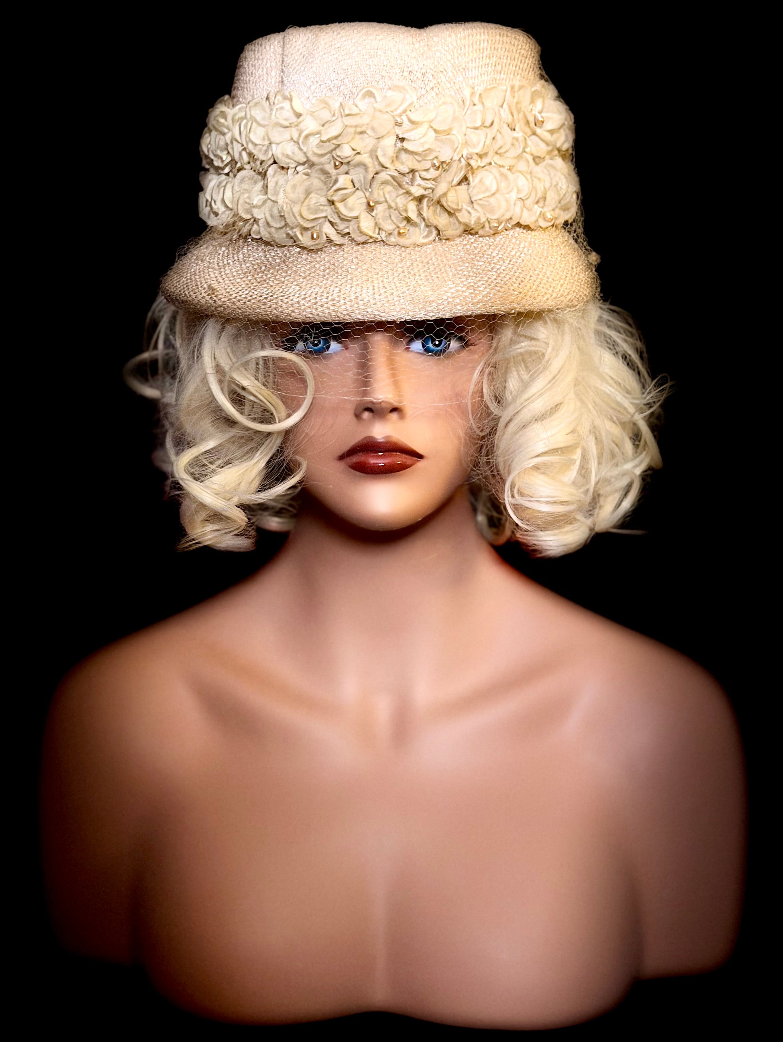 Floral Hat - 1950s Net & Bloom Trim