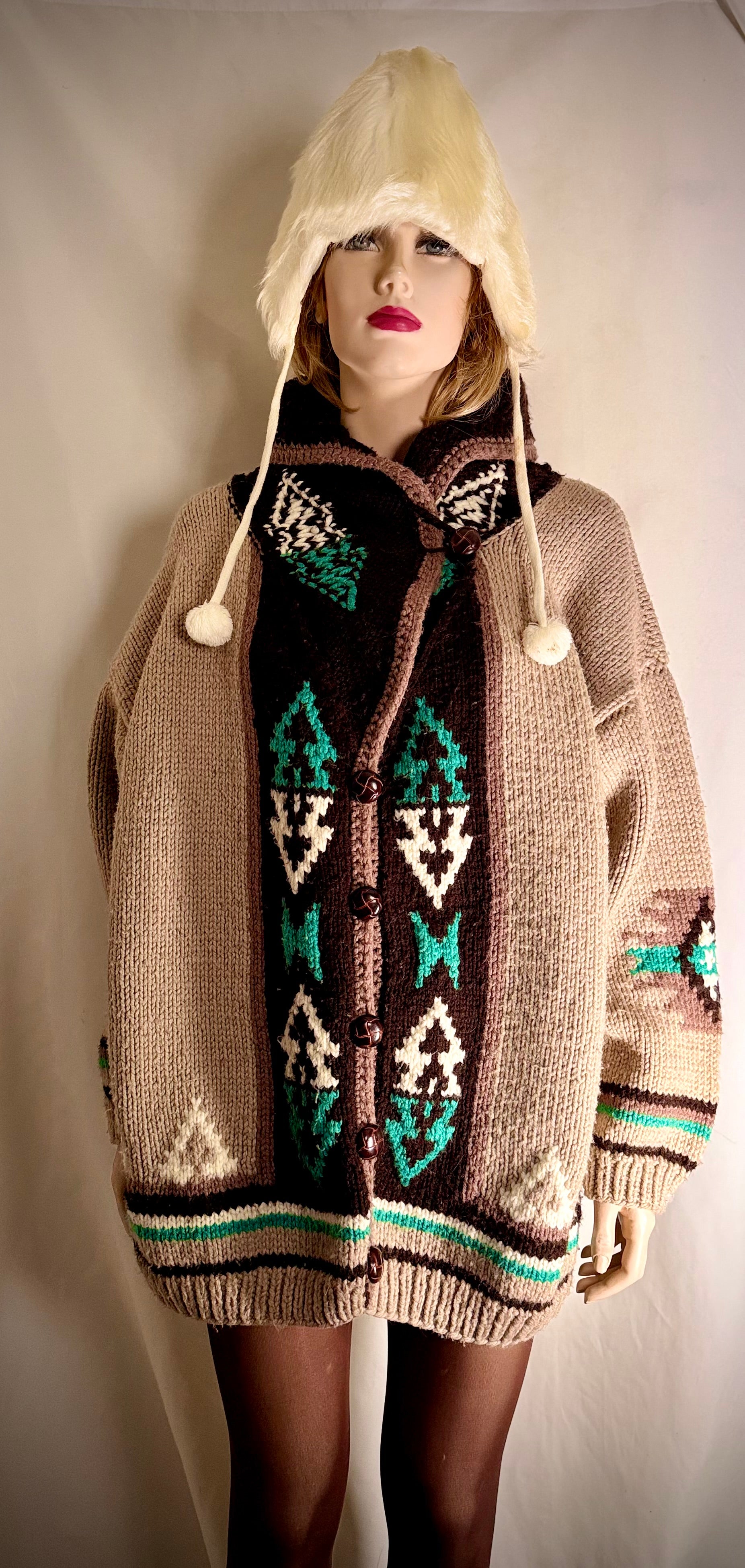 Authentic Vintage Cowichan Cardigan - Hand-Knit Wool