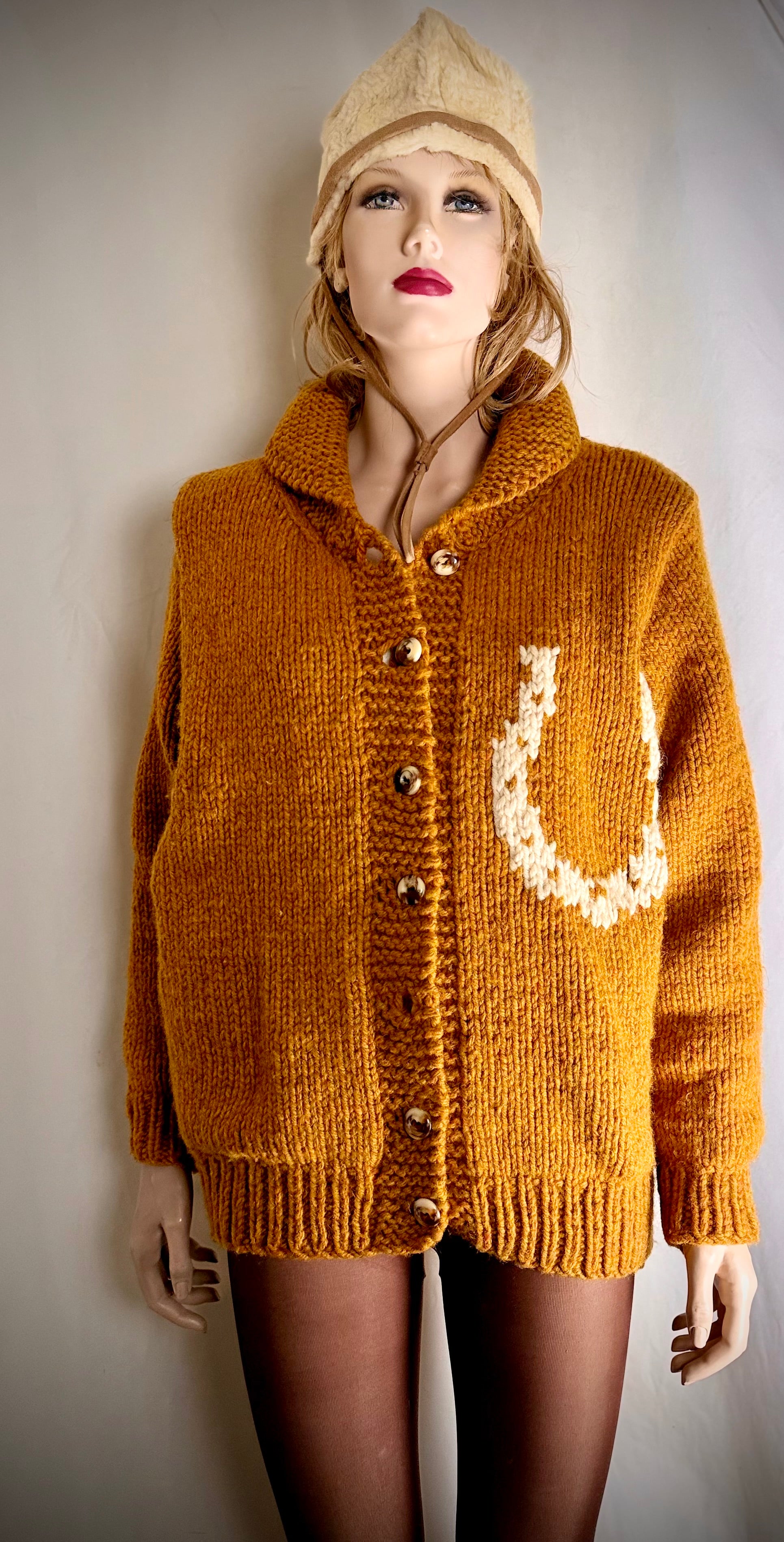 Exceptional Mid-Century Cowichan Cardigan - Horse and Rider Motif, Fully Lined