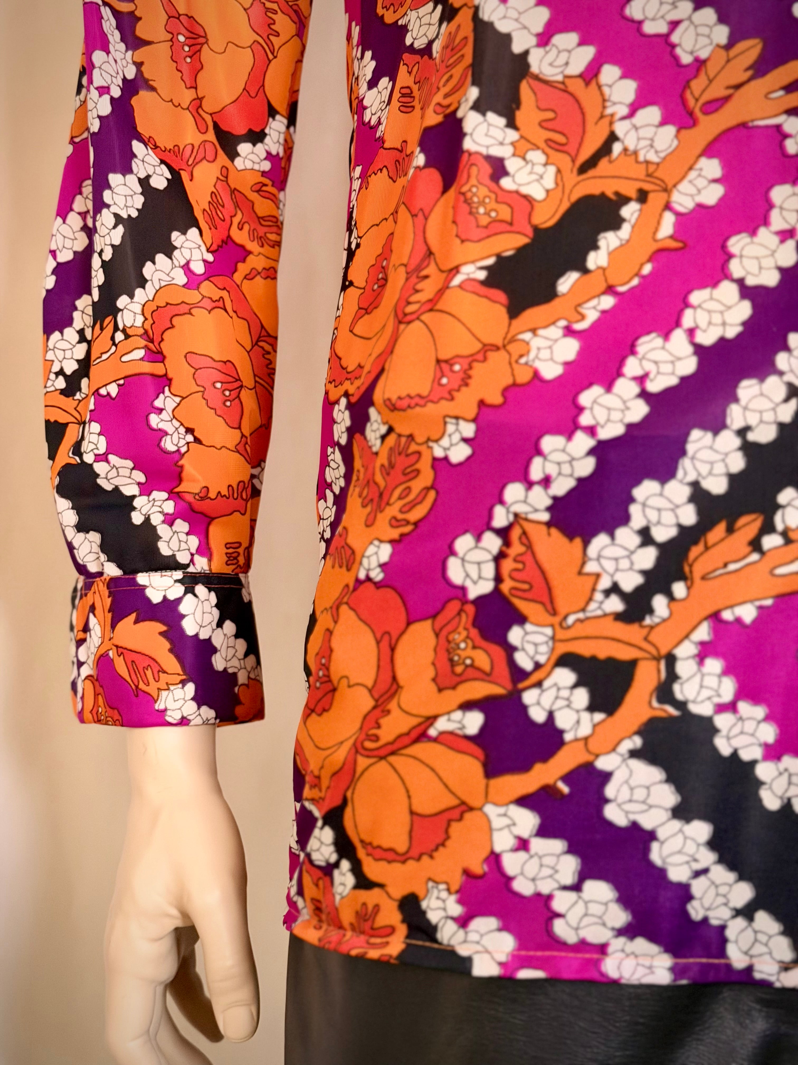Vintage 1970s Semi-Sheer Psychedelic Floral Shirt