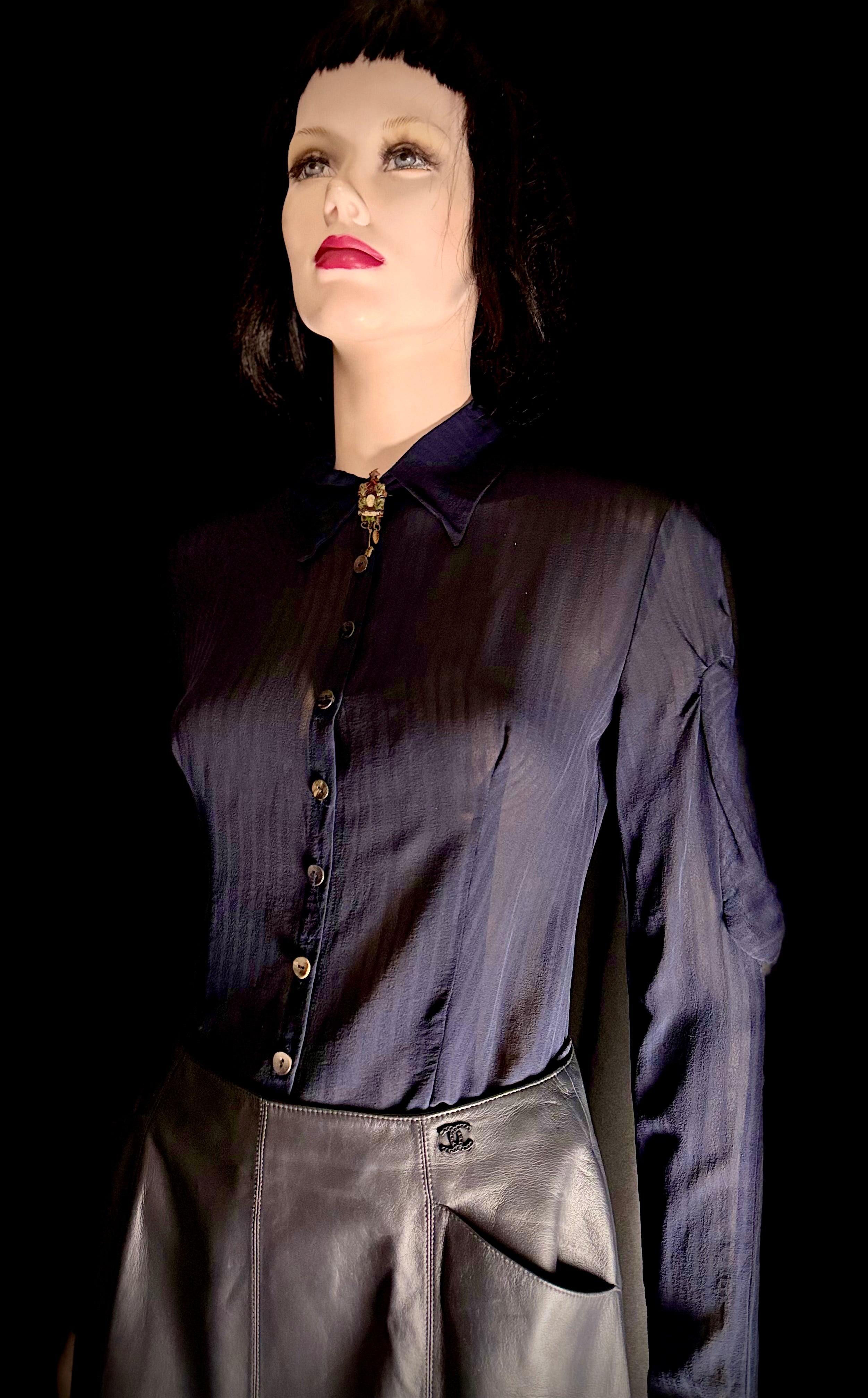 Chanel Navy Lambskin Skirt with Silk Lining - Made in France