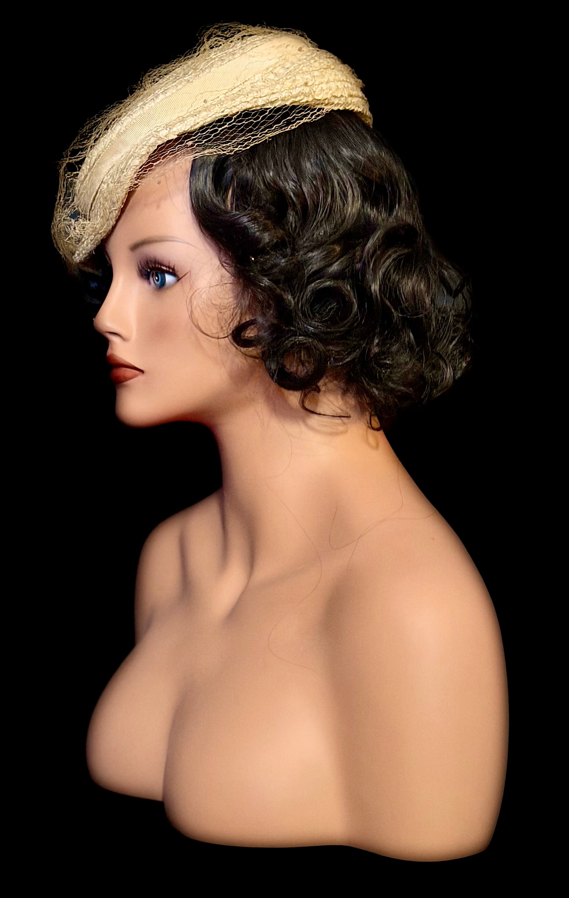 Early 1940s Hand-Made Straw Hat with Veil Unlabelled - Attributed to an Australian Milliner