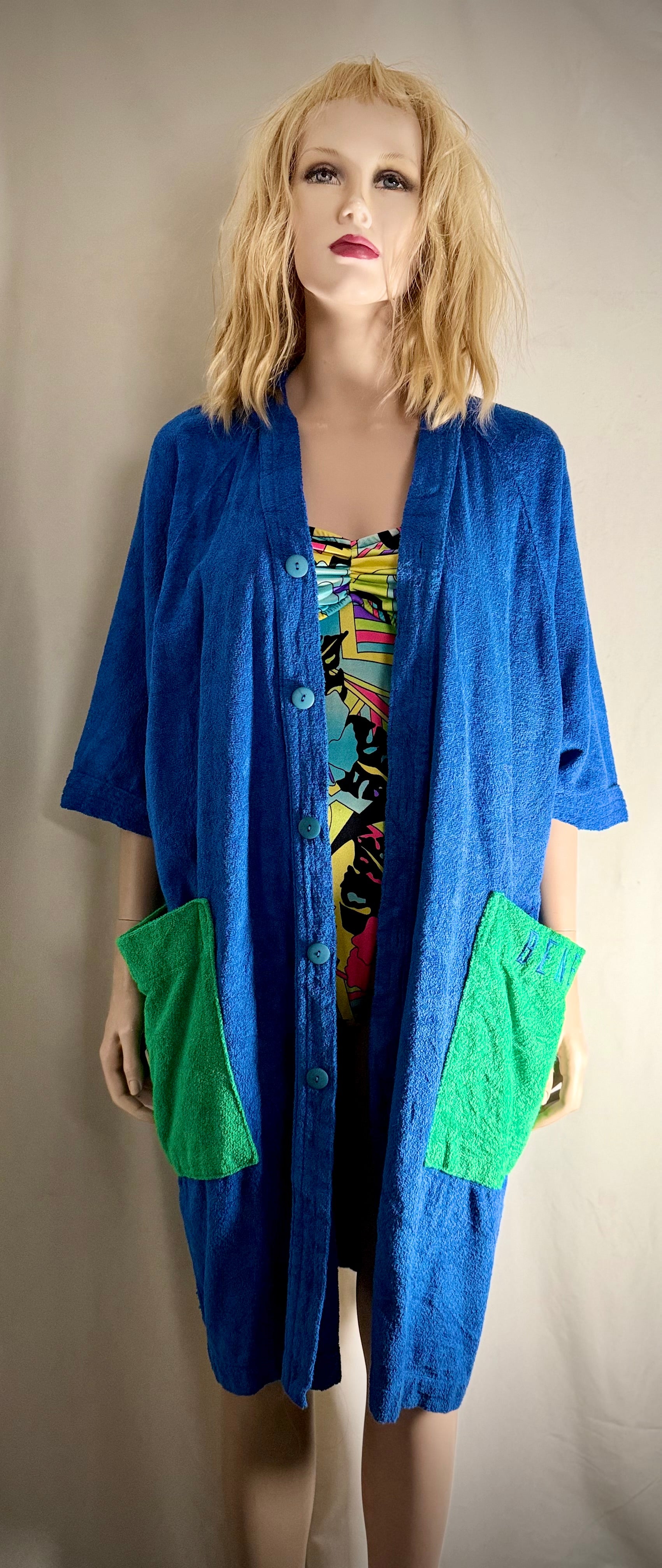 Deadstock 90s United Colours of Benetton Terry Robe | Blue and Green (Styled in Italy)