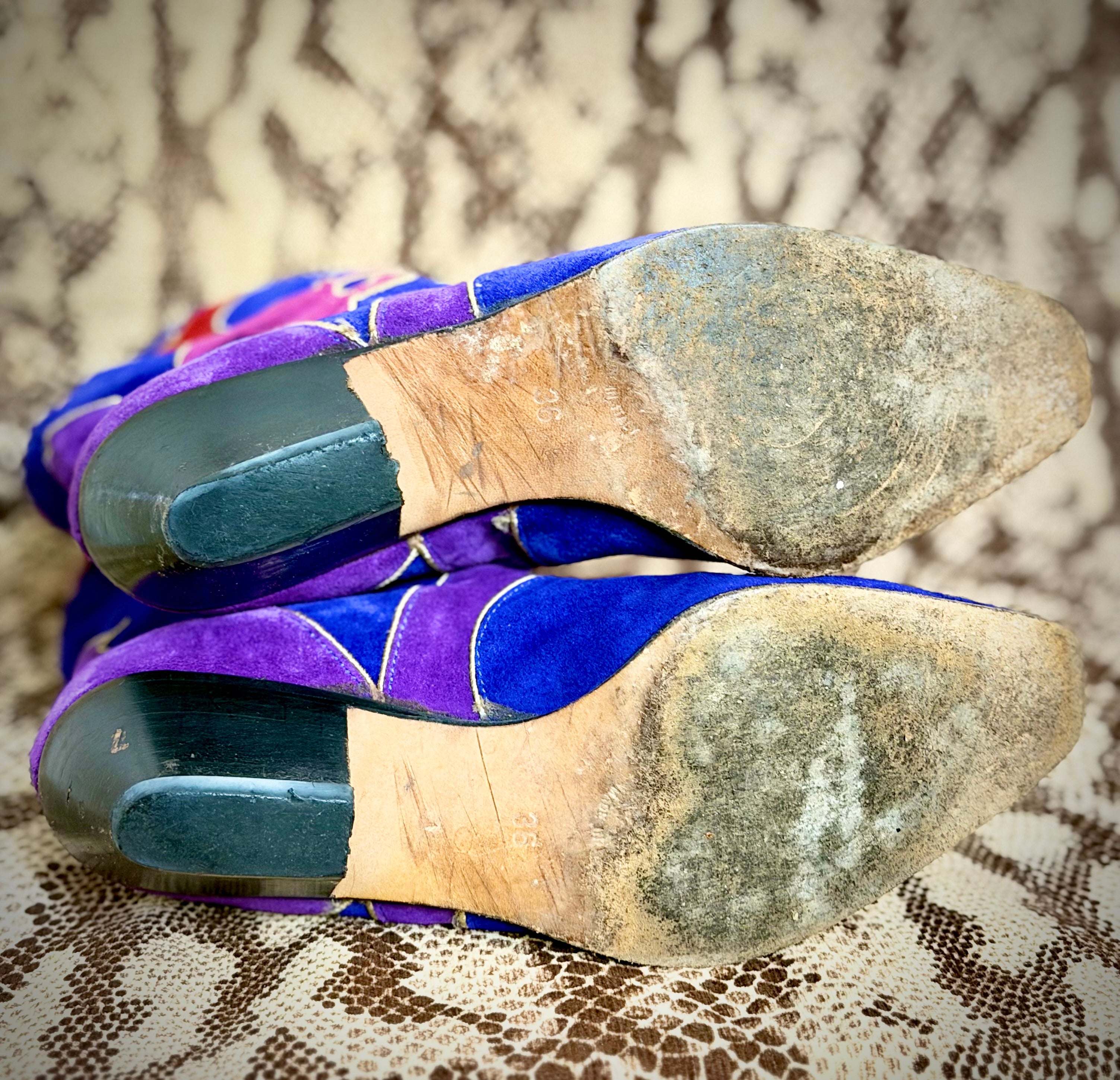 Vintage 1980s Biondini Suede Appliqué Cowboy Boots