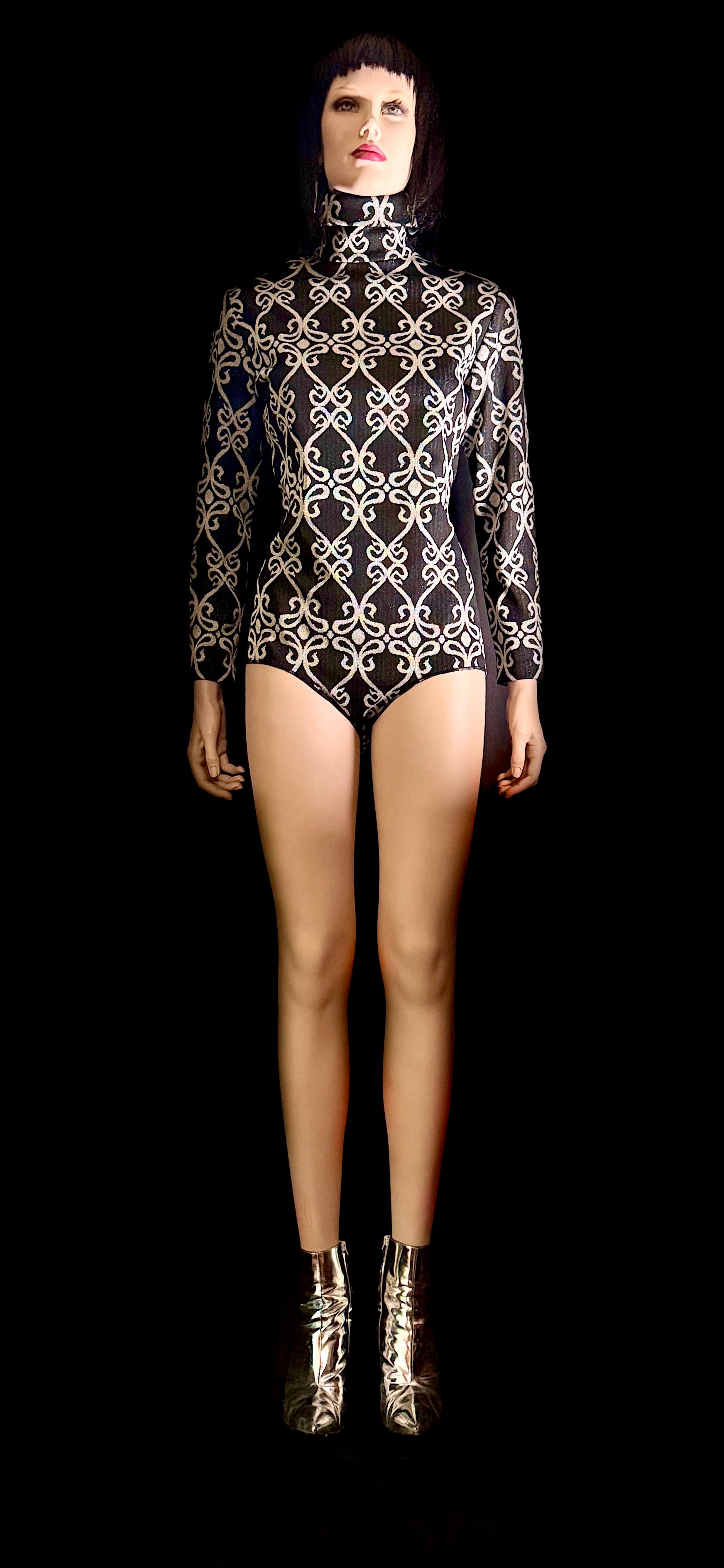 1980s Black & Silver Lurex Bodysuit