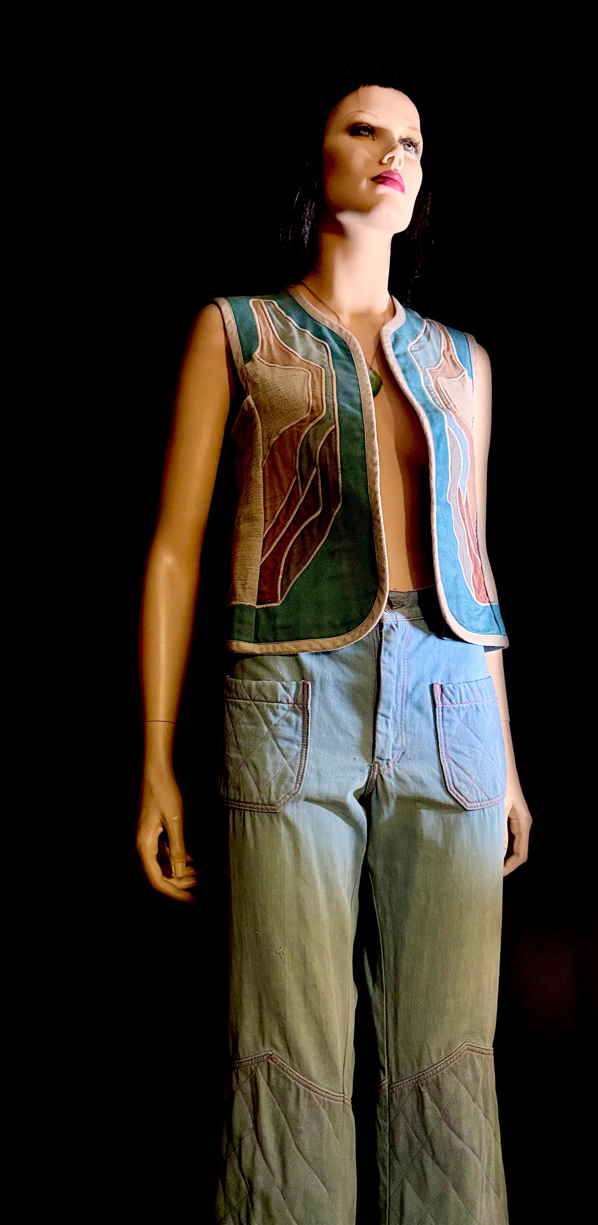 Vintage 70s Keyman Quilted Flares - Light Blue Denim