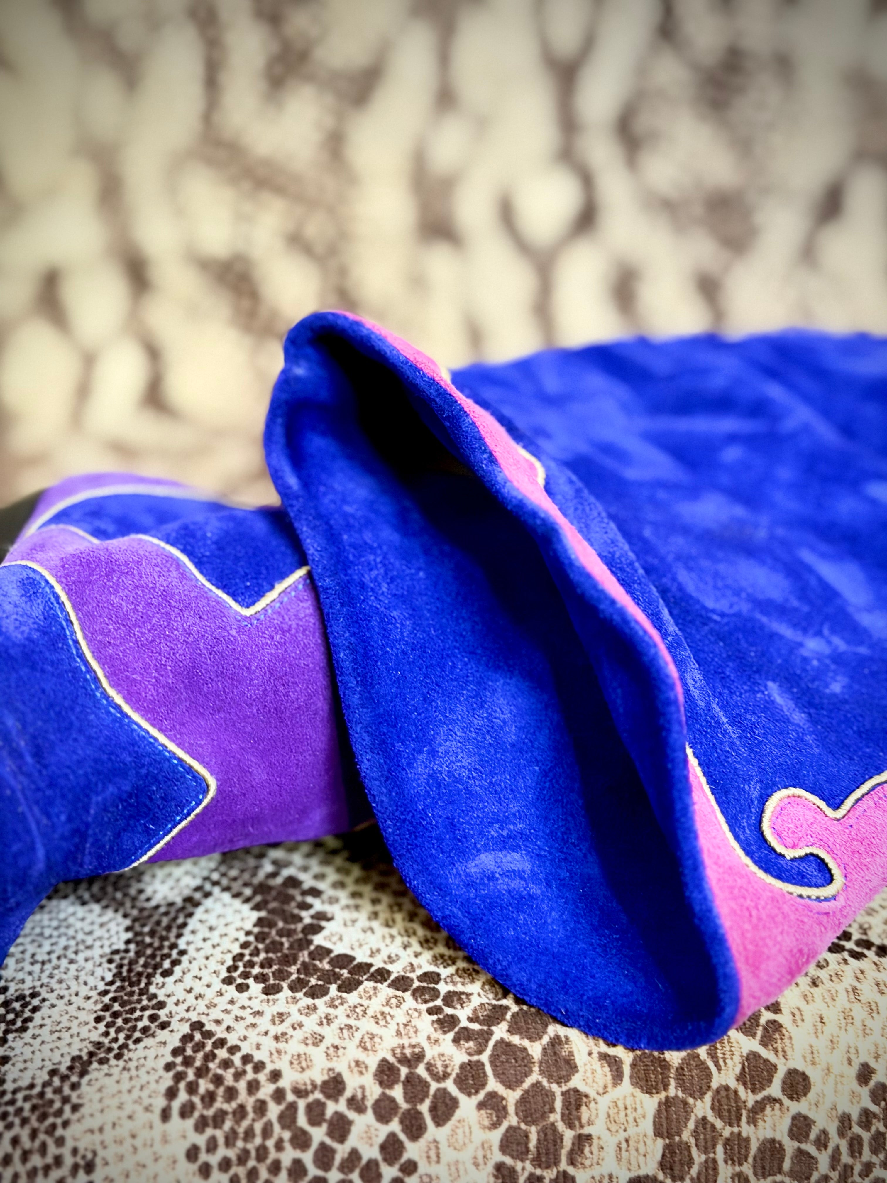 Vintage 1980s Biondini Suede Appliqué Cowboy Boots