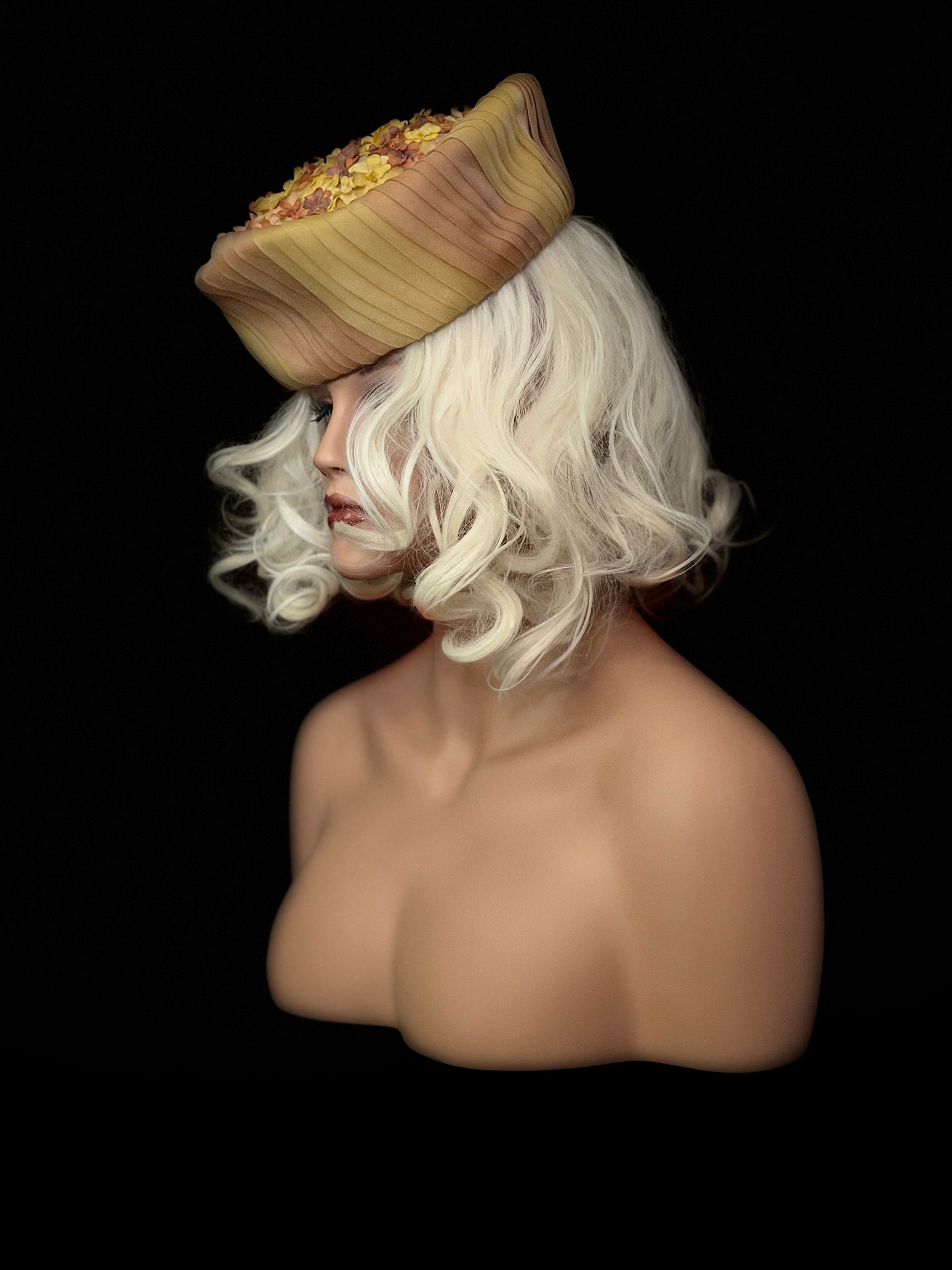 1960s Couture Silk Floral Pillbox Hat