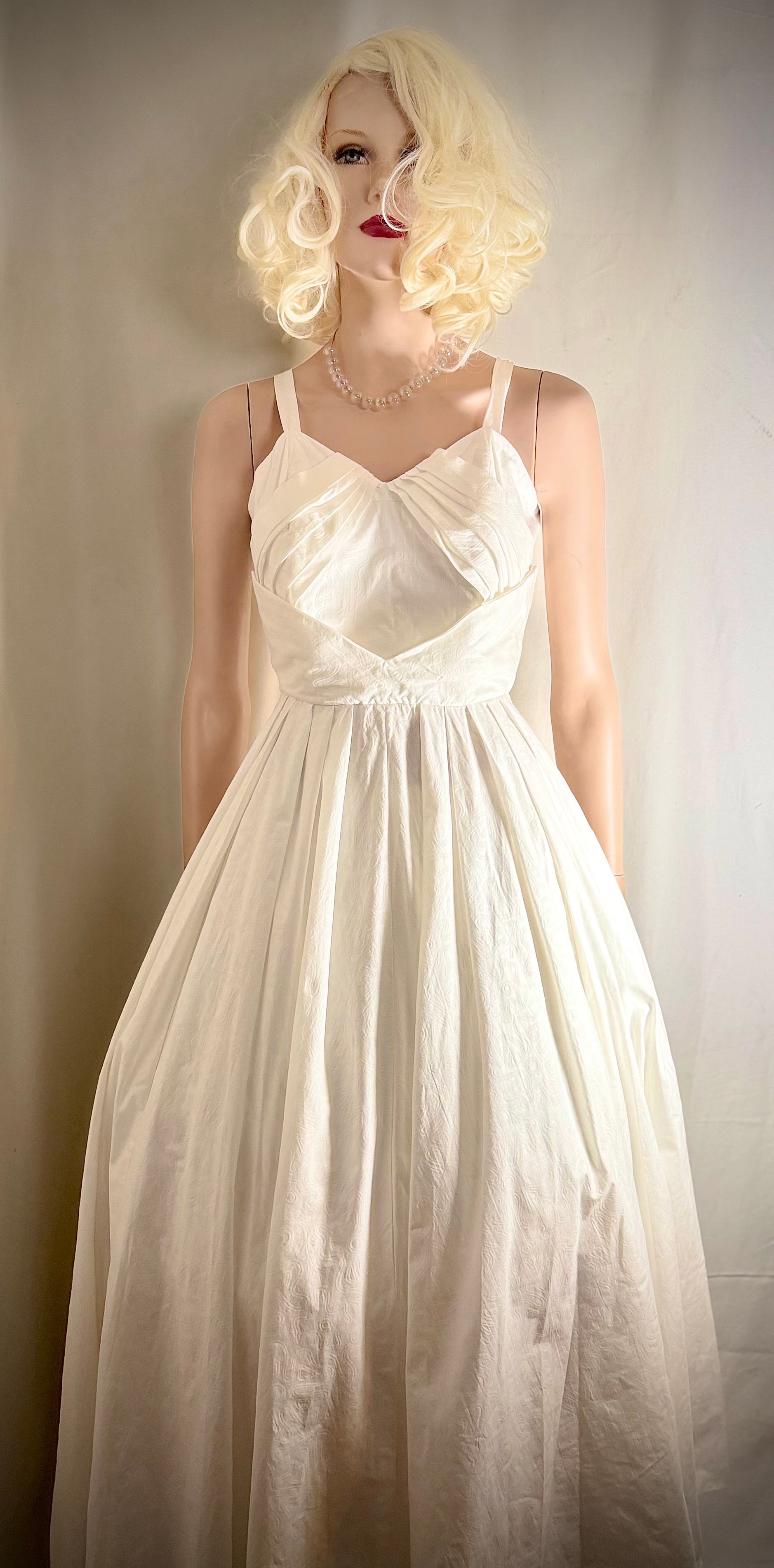 1950s Bengston Modell Sculptural Floral Jacquard Cotton Dress