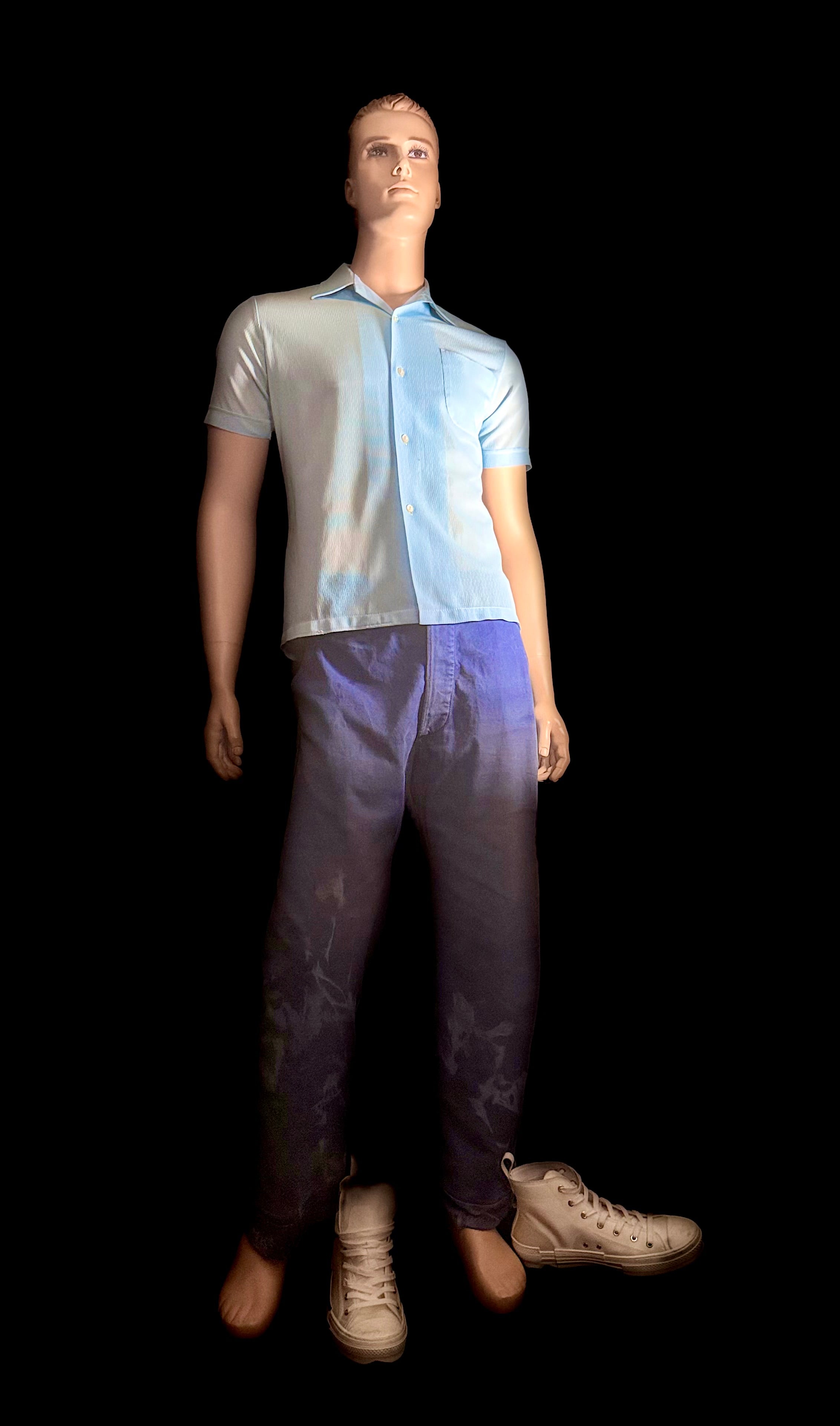 1960s Ice-Blue Sheer Shirt - Lightweight Mesh Weave