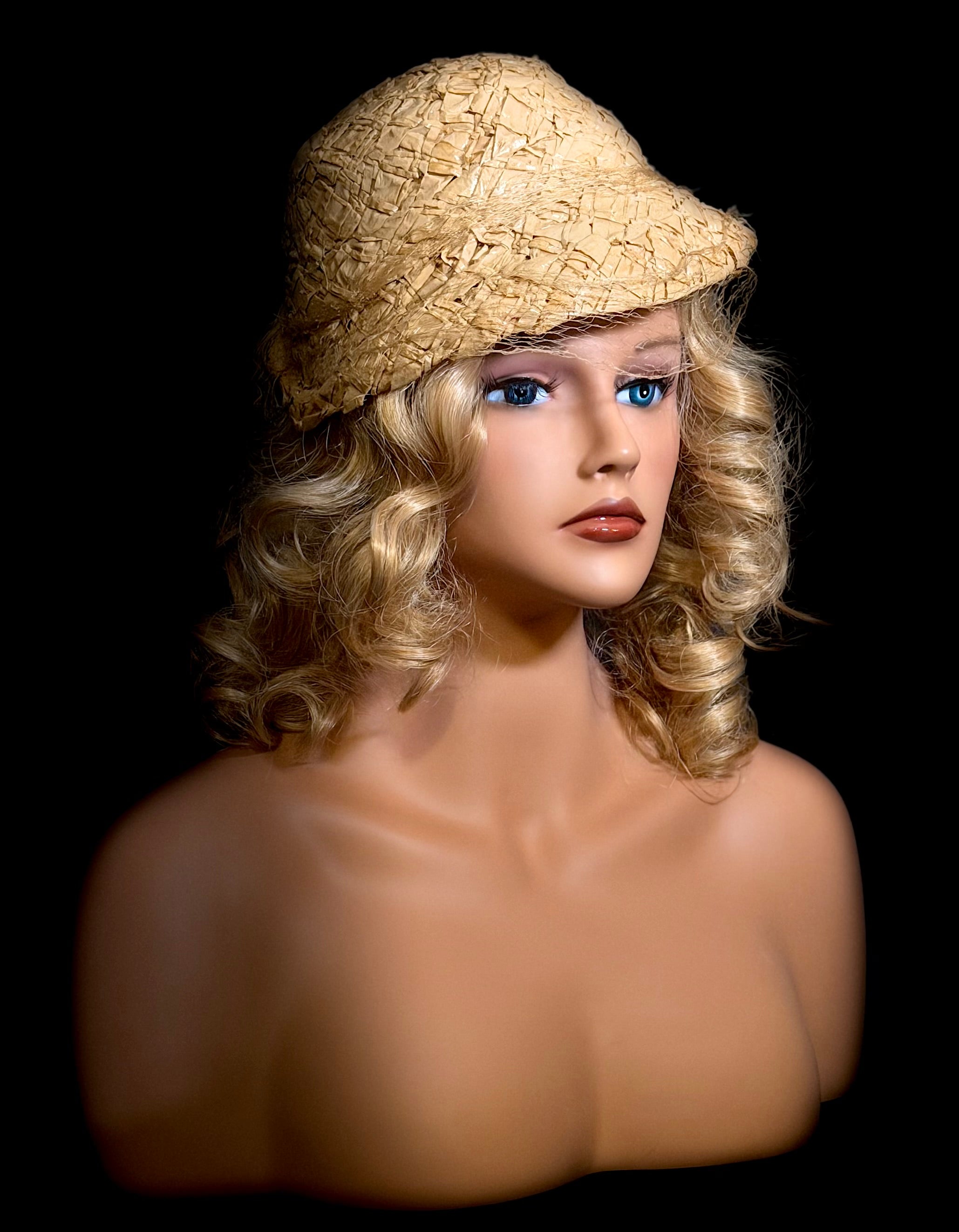 1940s Straw Cloche Hat with Original Net Veiling