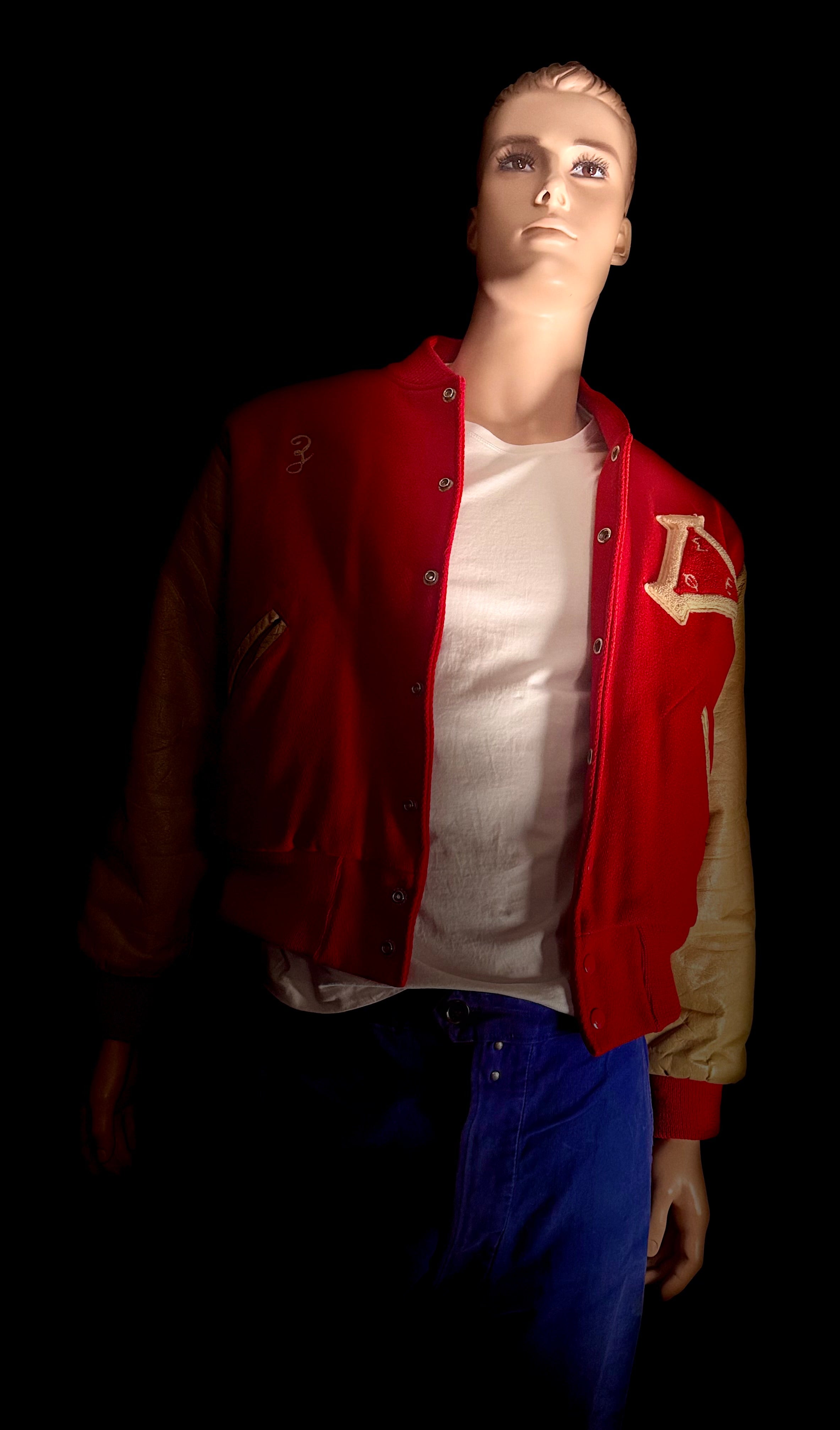 1950s–60s Red Varsity Jacket with Leather Sleeves