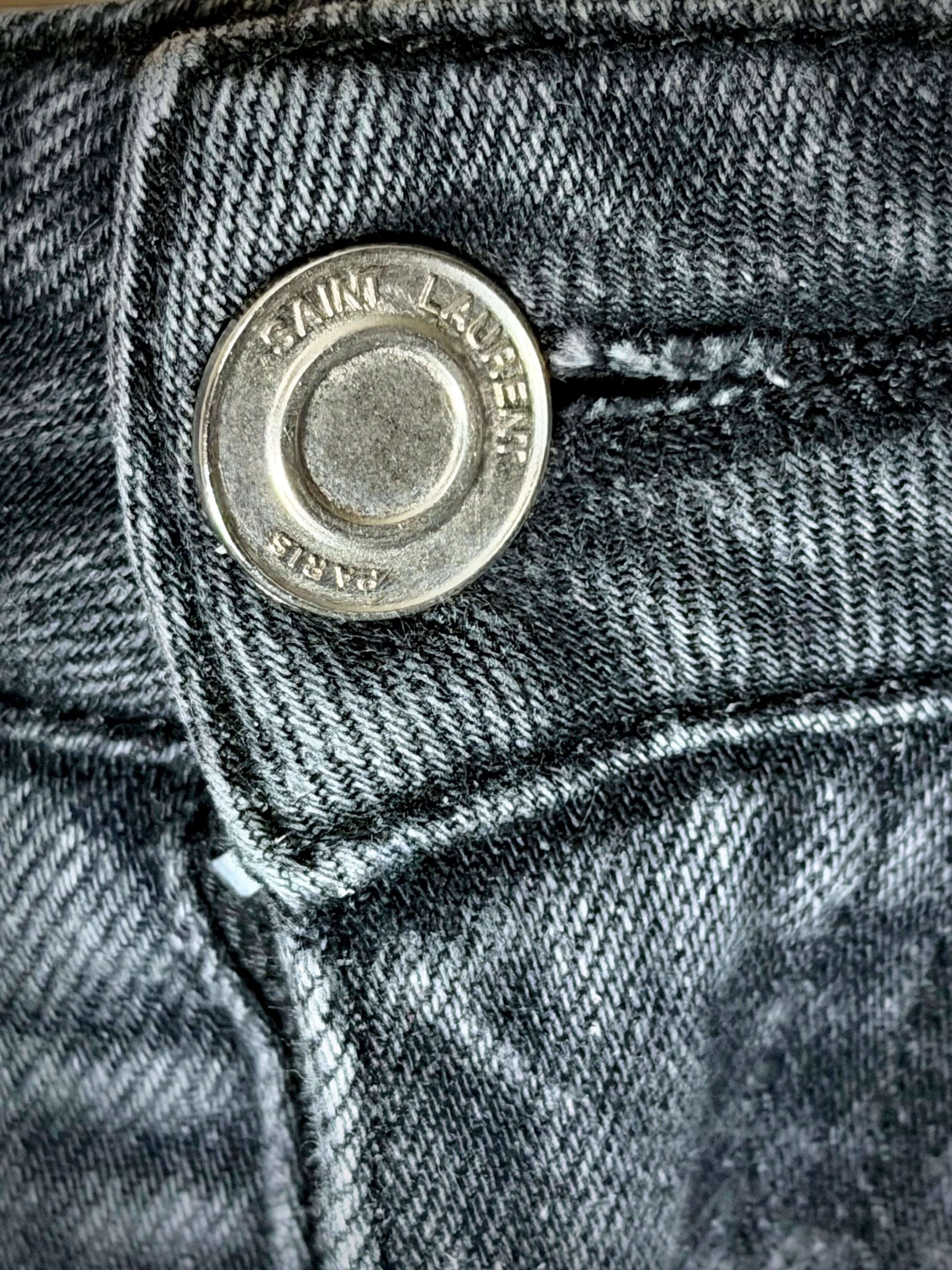 Saint Laurent Paris Leg Zip Skinny Jeans - Aged Black Denim