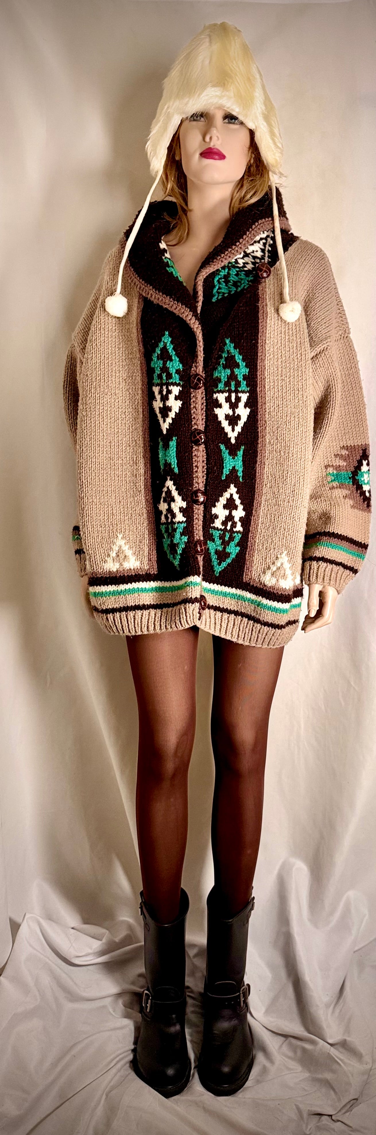 Authentic Vintage Cowichan Cardigan - Hand-Knit Wool