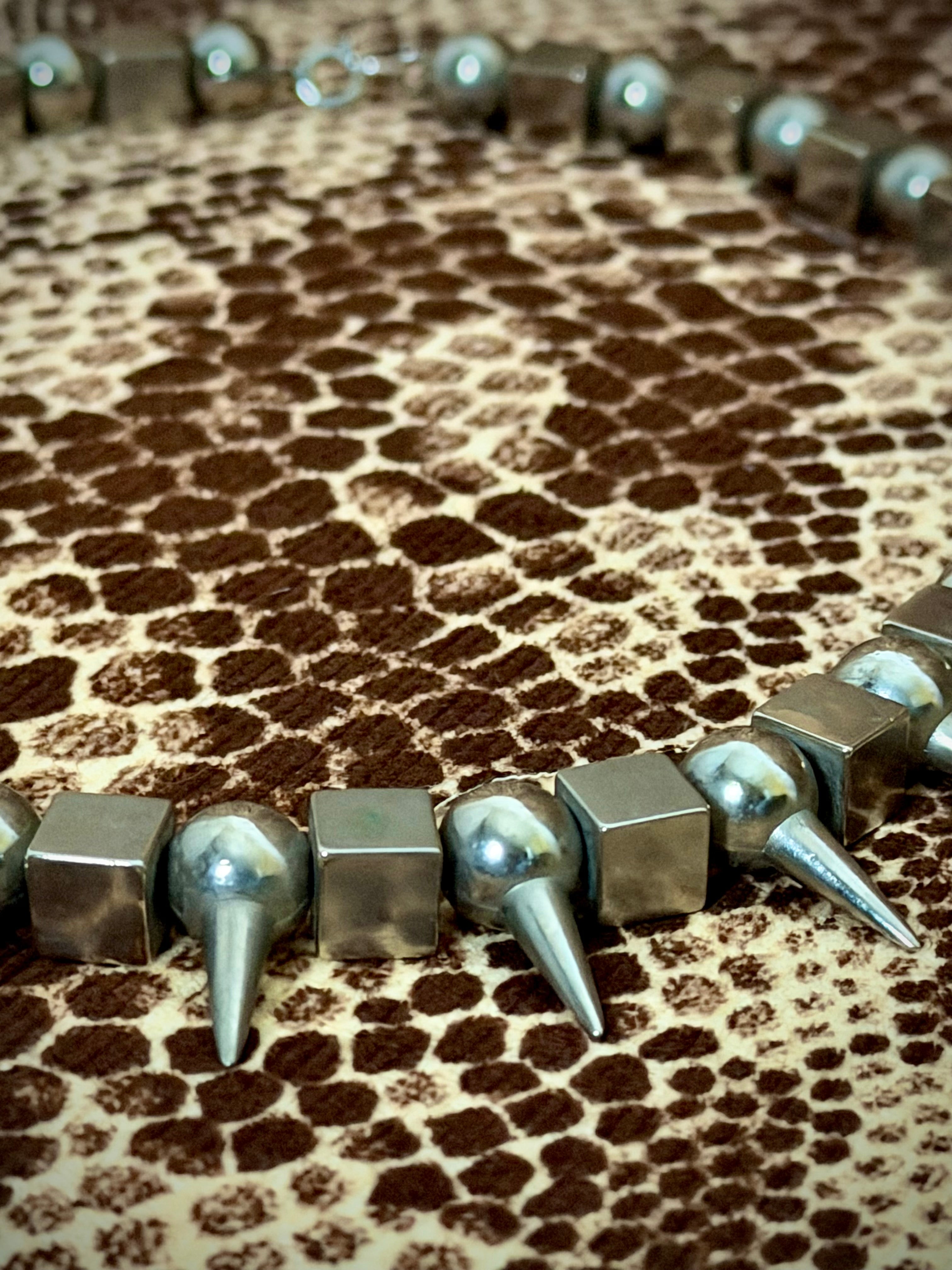 1970s Spike Punk Necklace | Heavy Silver Tone Statement Necklace | Original Vintage Jewellery