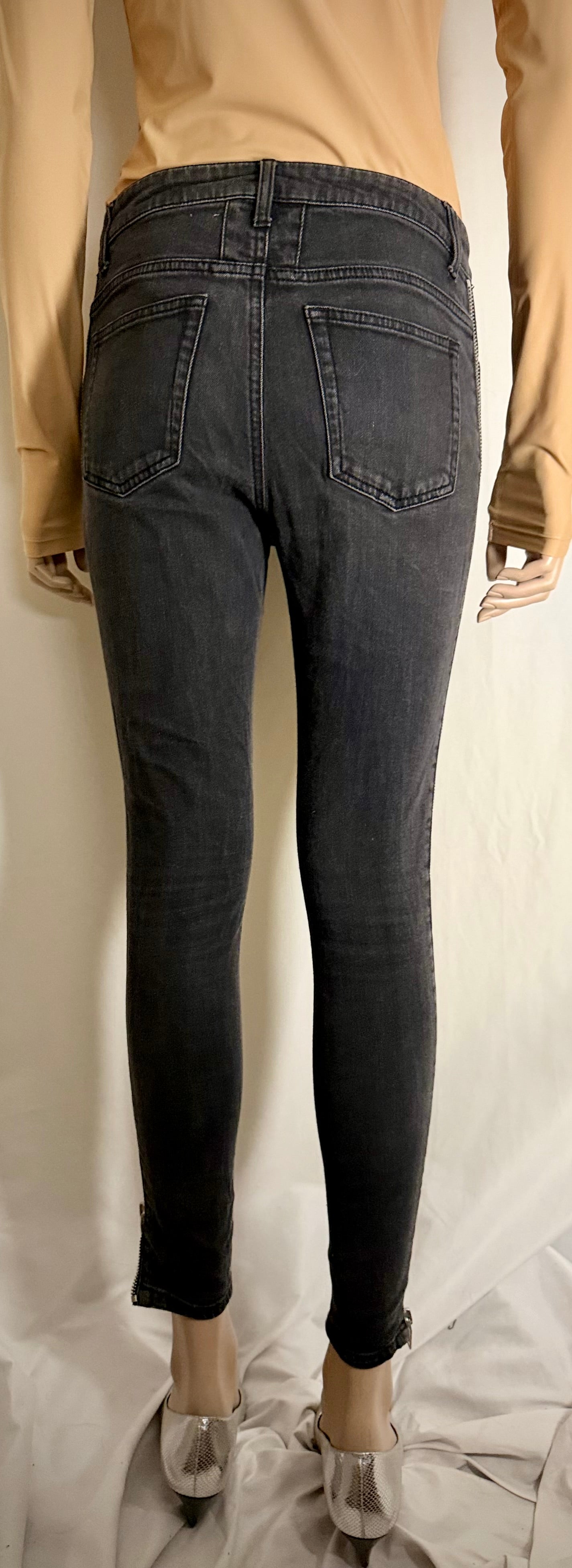 Saint Laurent Paris Leg Zip Skinny Jeans - Aged Black Denim