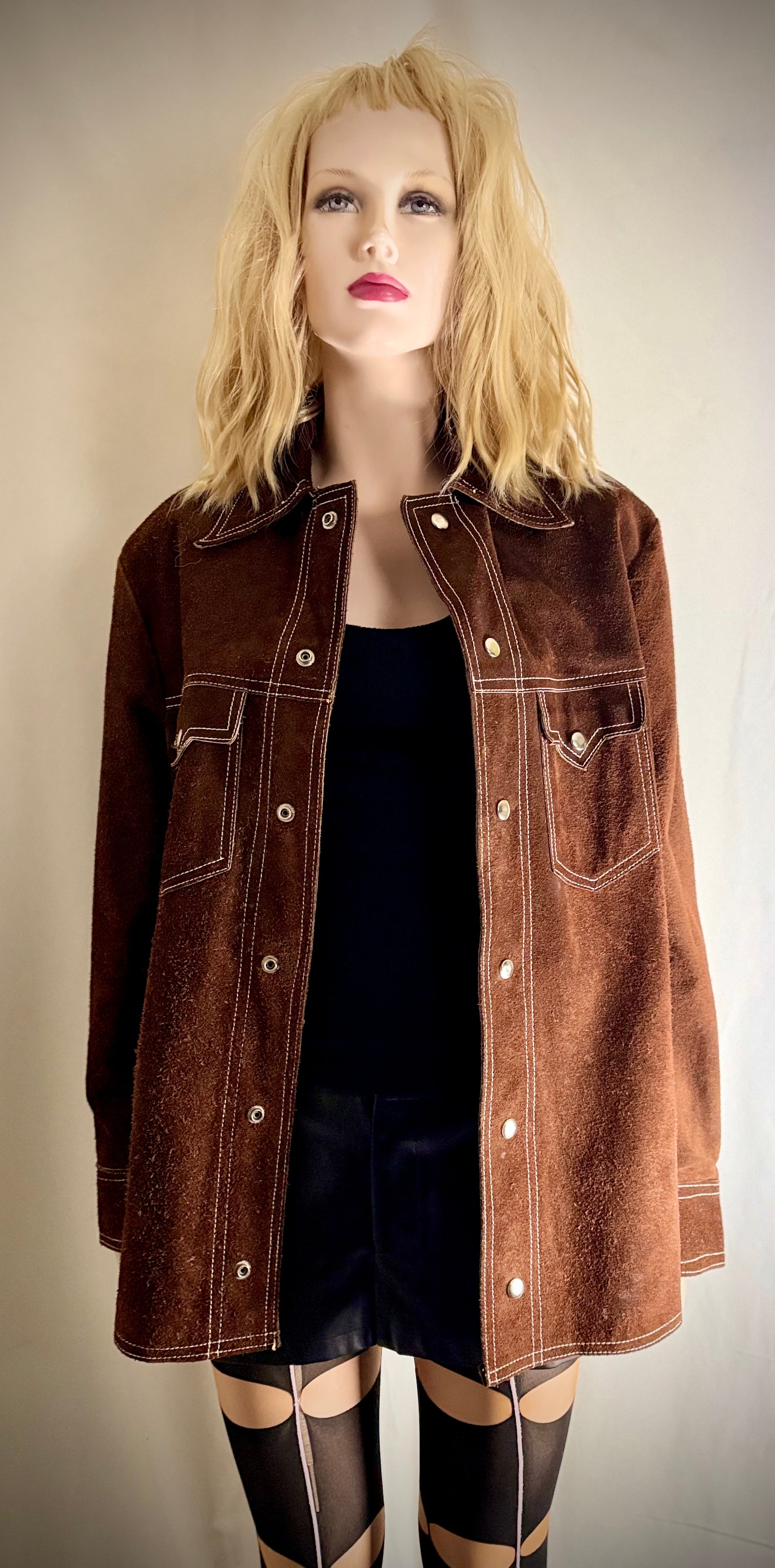 Exceptional Vintage 70s Mexican Suede Western Jacket with Scenic Bird Lining