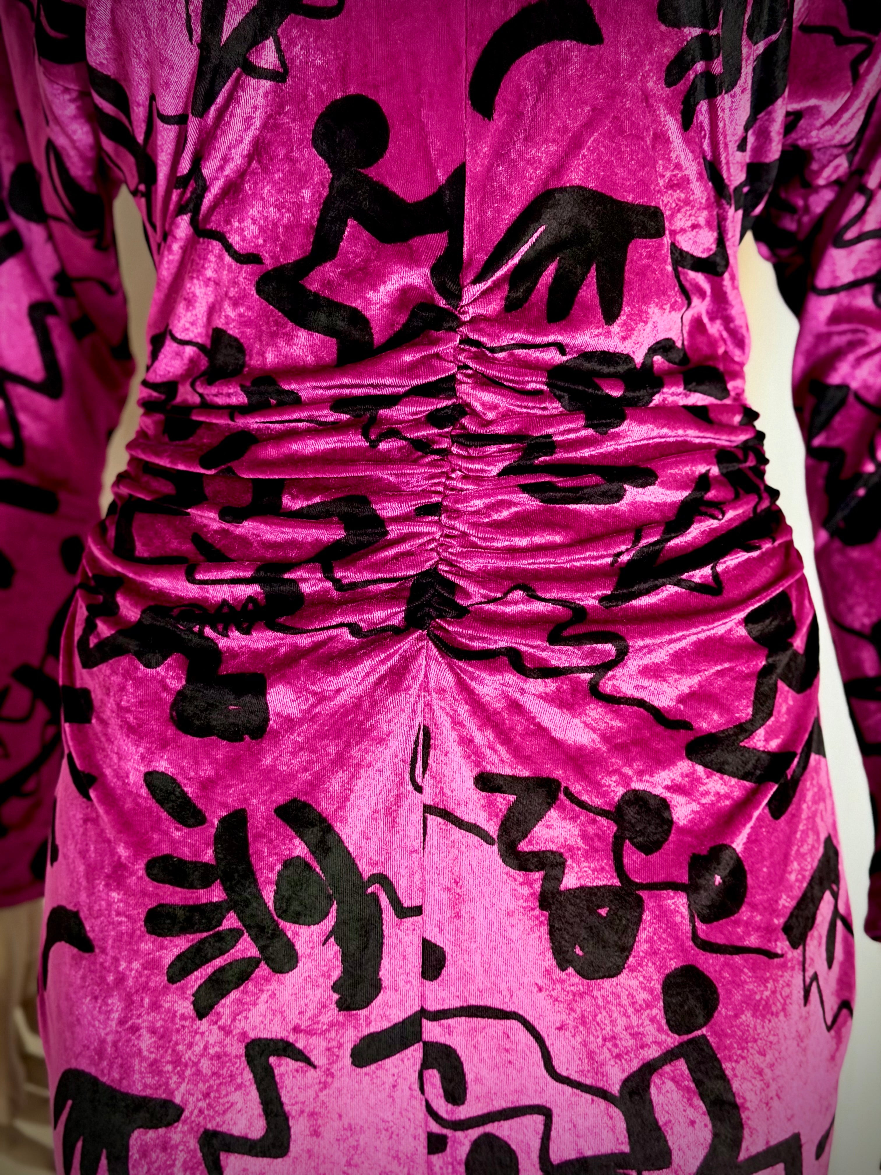 Nicole Miller Vintage Fuchsia Velvet Graphic Print Dress