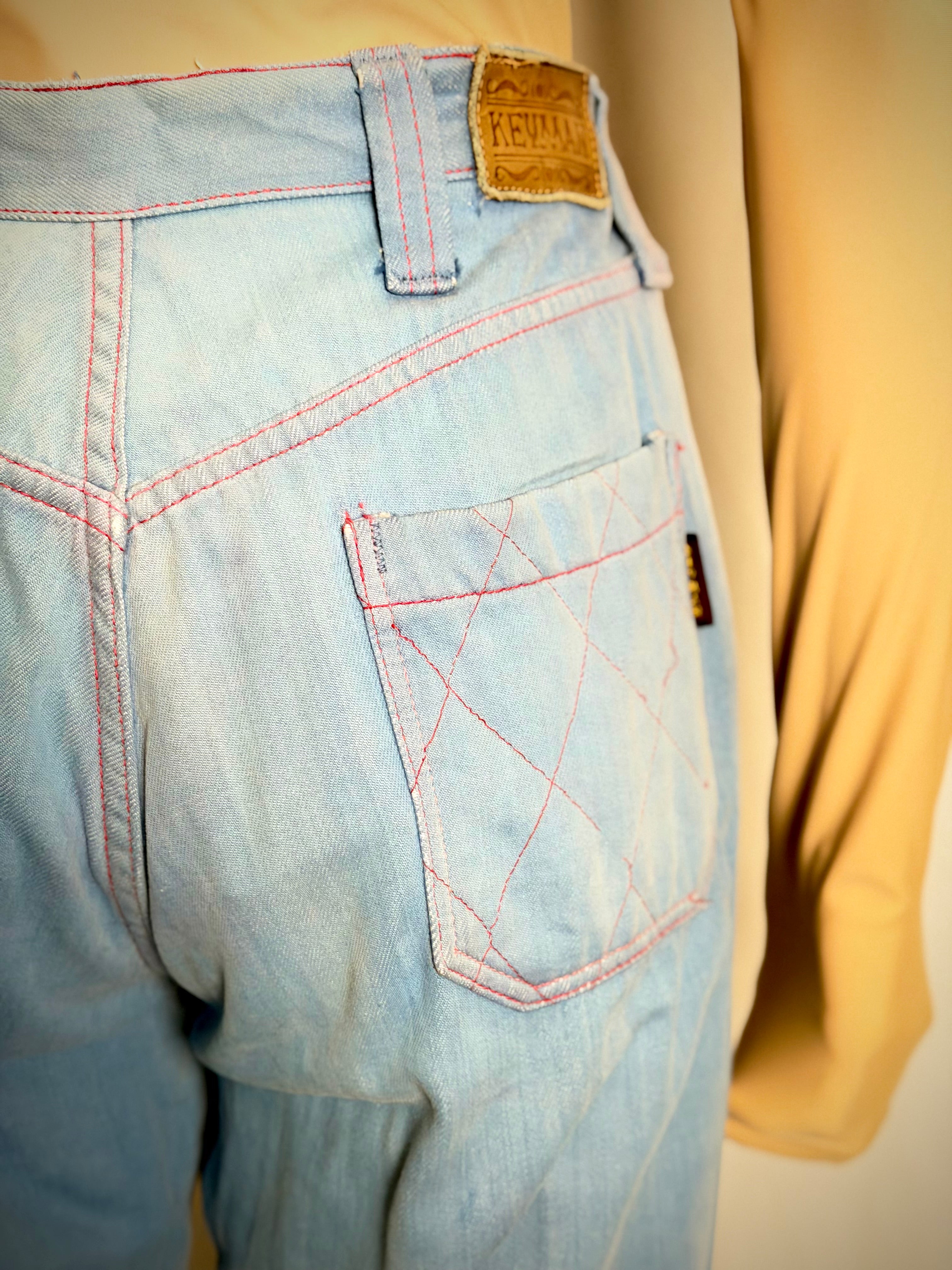 Vintage 70s Keyman Quilted Flares - Light Blue Denim