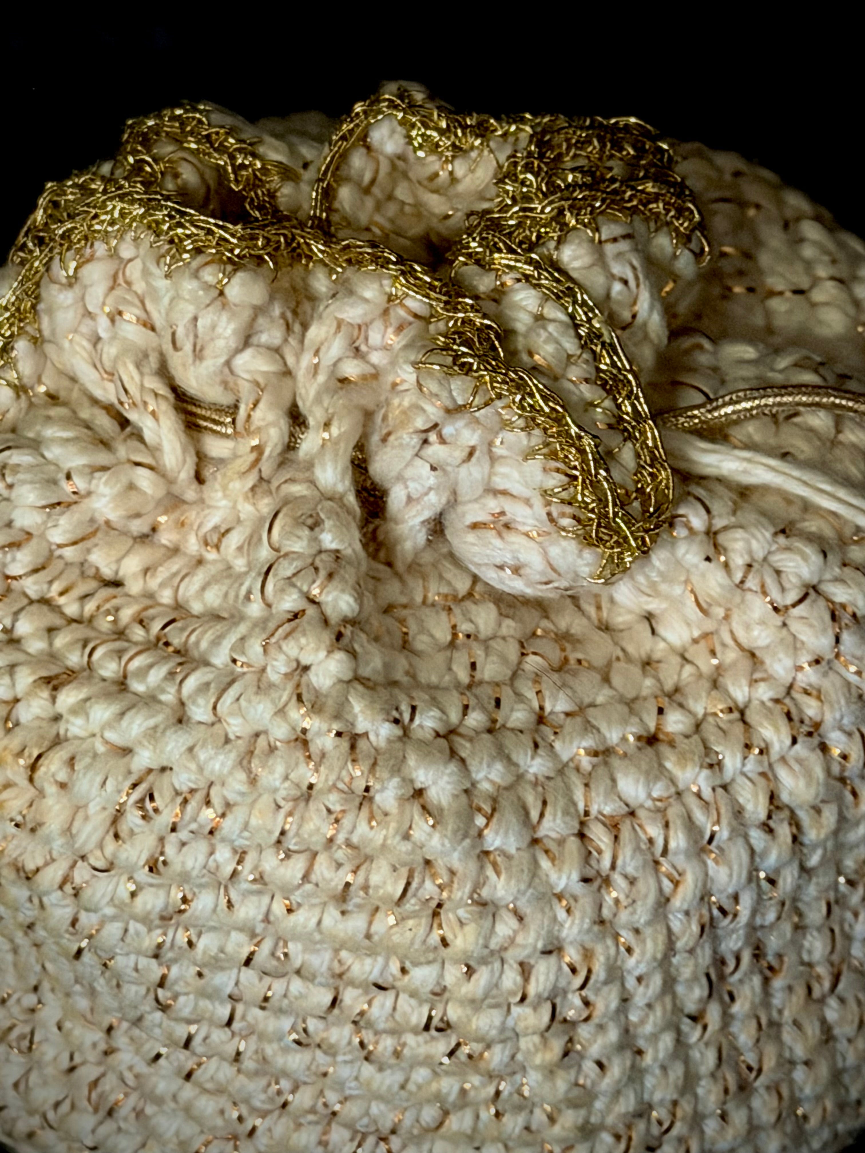 Evening Pouch - 1960s Gold-Thread Crochet Bag