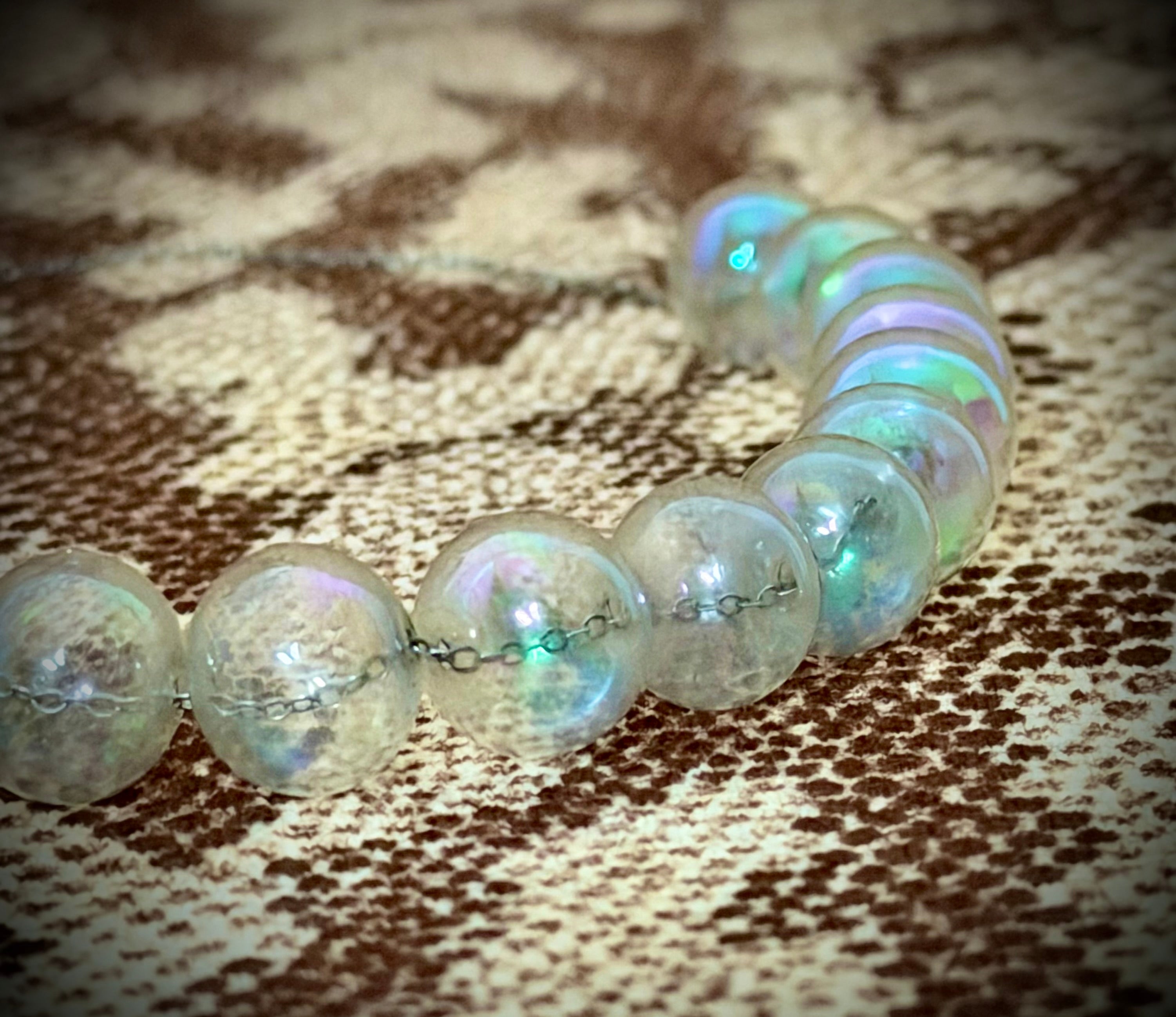 1940s Blown Glass Soap Bubble Necklace | Iridescent Glass Beads | Mid Century Jewellery